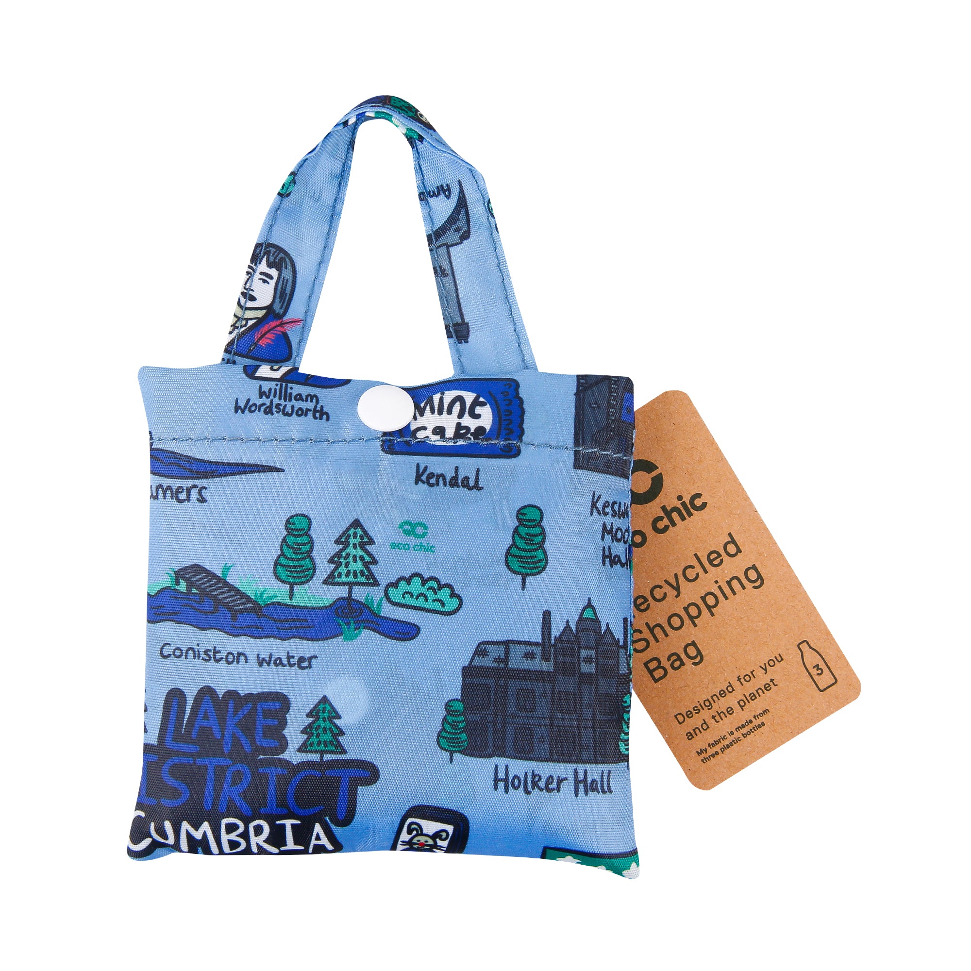 A100BU - Eco Chic Foldable Reusable Shopping Bag Cumbria Blue (Pack of 2)