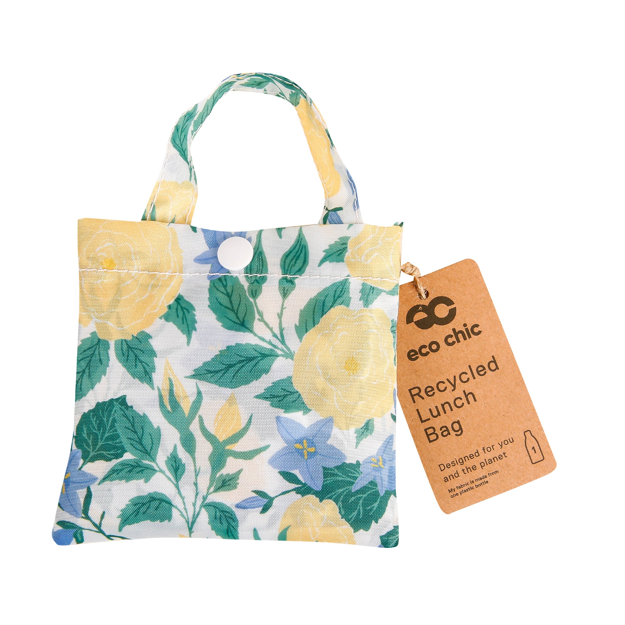 A101WT - Eco Chic Foldable Reusable Shopping Bag Yellow Flowers White (Pack of 2)