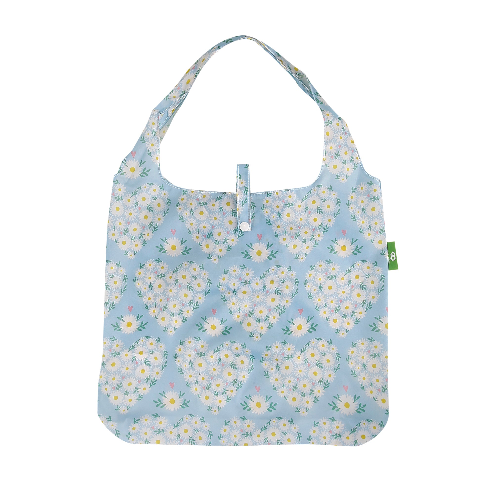 A102BU - Eco Chic Foldable Reusable Shopping Bag Daisy Hearts Blue (Pack of 2)