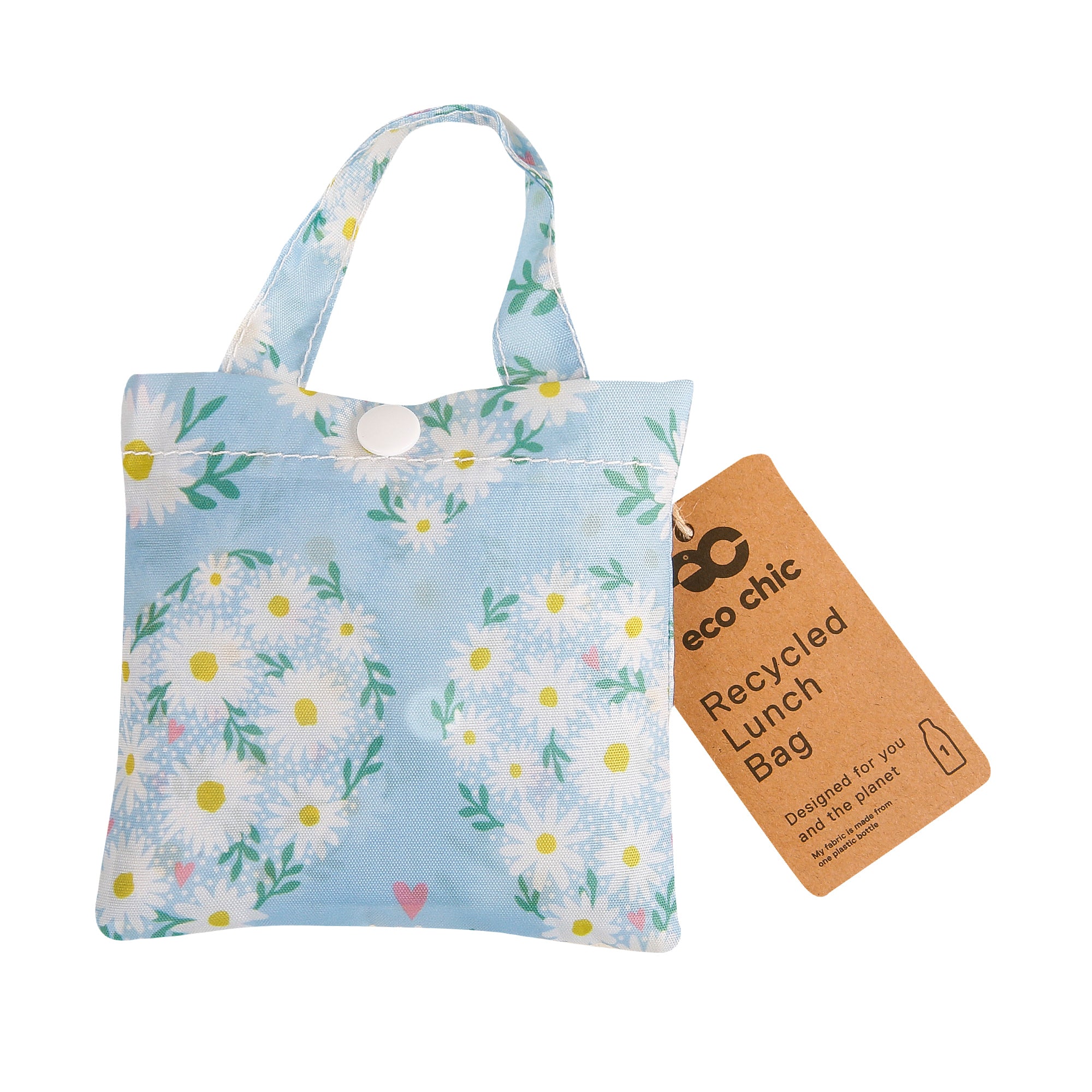 A102BU - Eco Chic Foldable Reusable Shopping Bag Daisy Hearts Blue (Pack of 2)