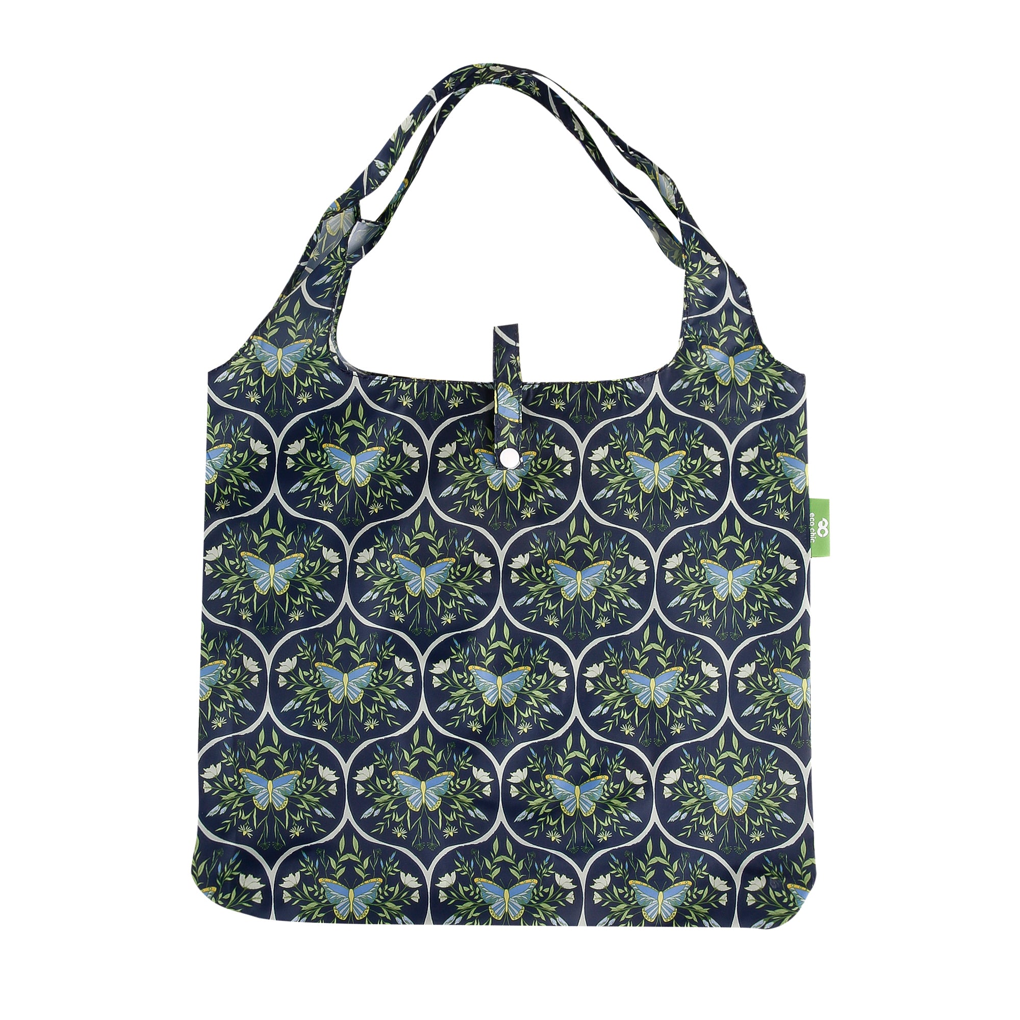 A103NY - Eco Chic Foldable Reusable Shopping Bag Butterflies Navy (Pack of 2)