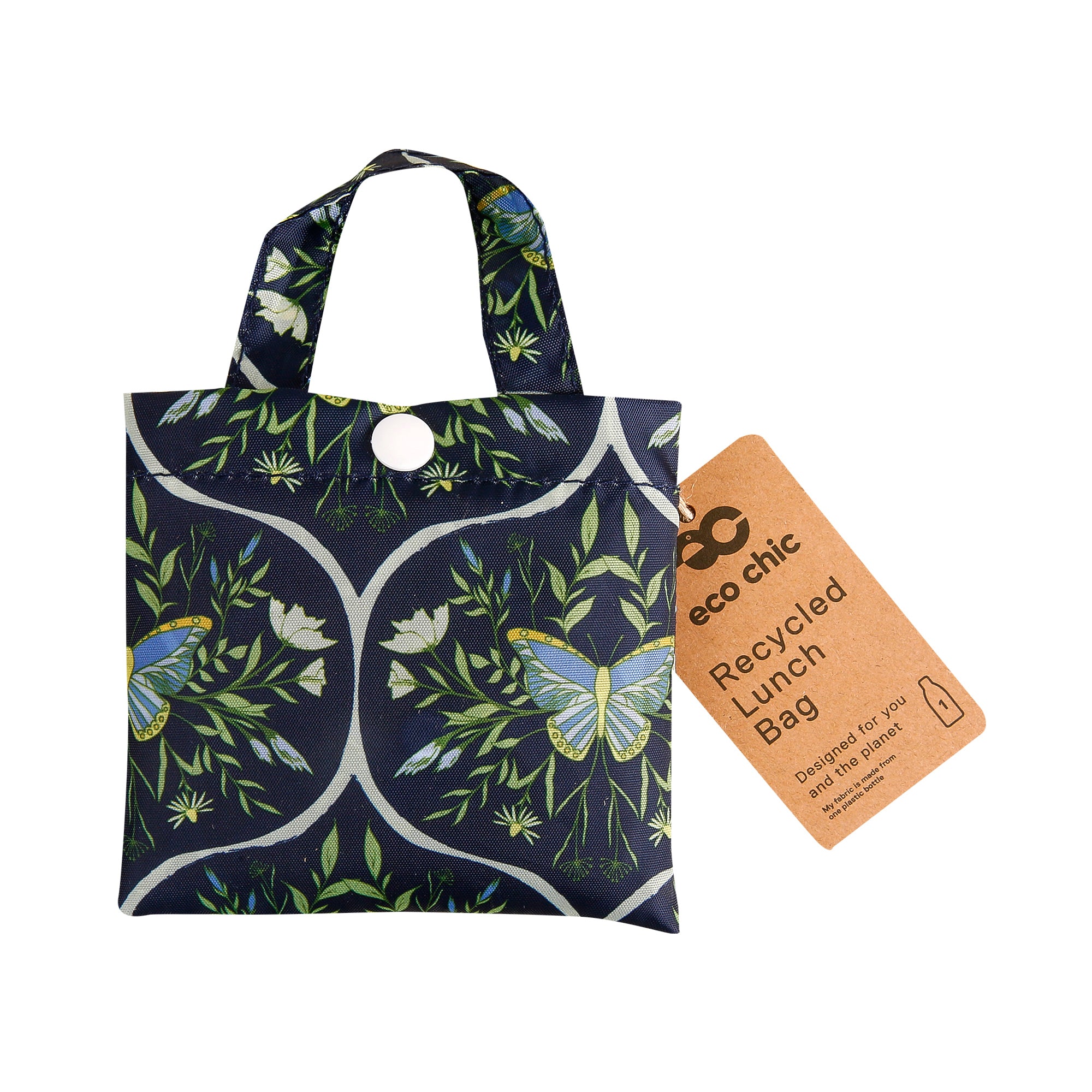 A103NY - Eco Chic Foldable Reusable Shopping Bag Butterflies Navy (Pack of 2)