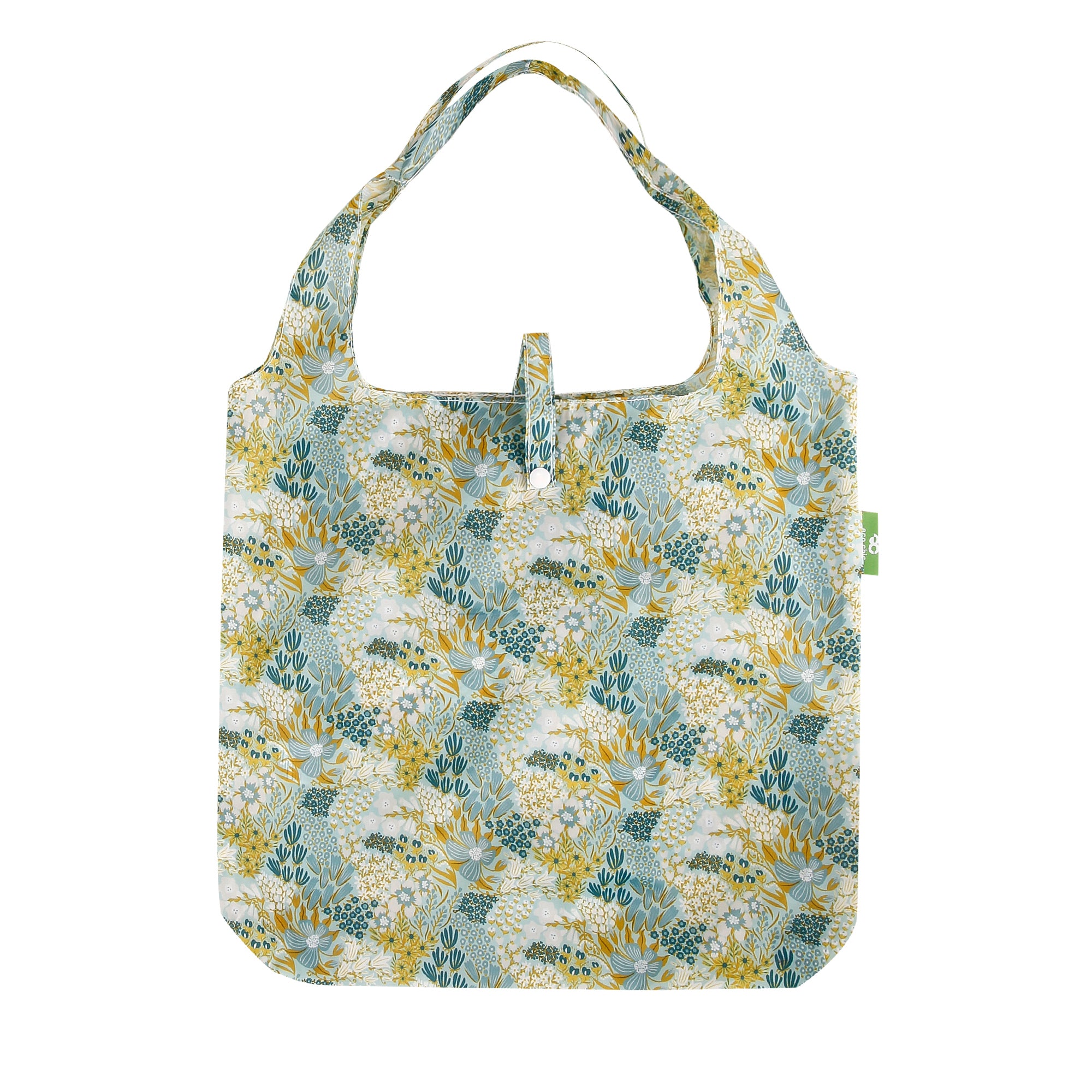 A104BU - Eco Chic Foldable Reusable Shopping Bag Mixed Flowers Blue (Pack of 2)