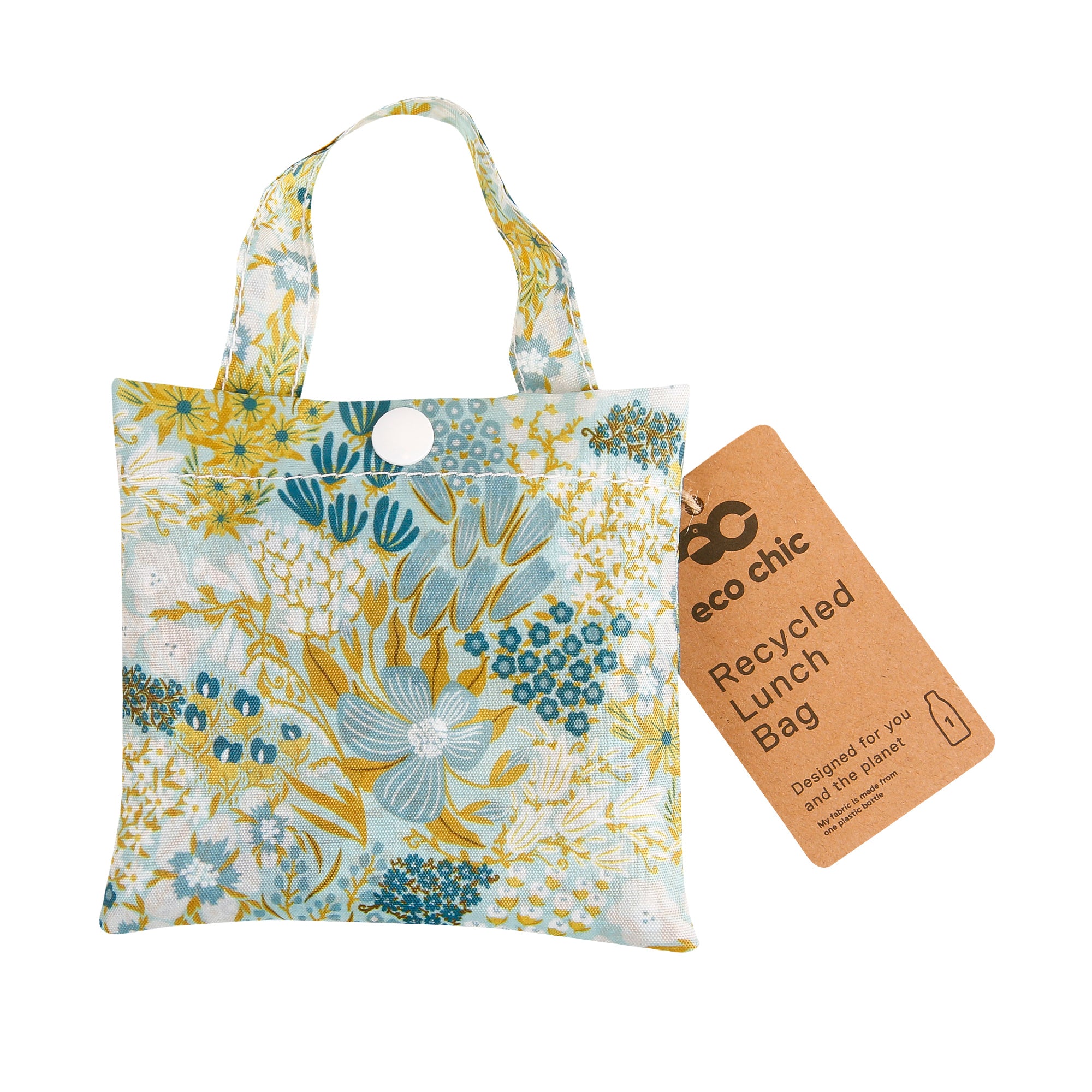A104BU - Eco Chic Foldable Reusable Shopping Bag Mixed Flowers Blue (Pack of 2)