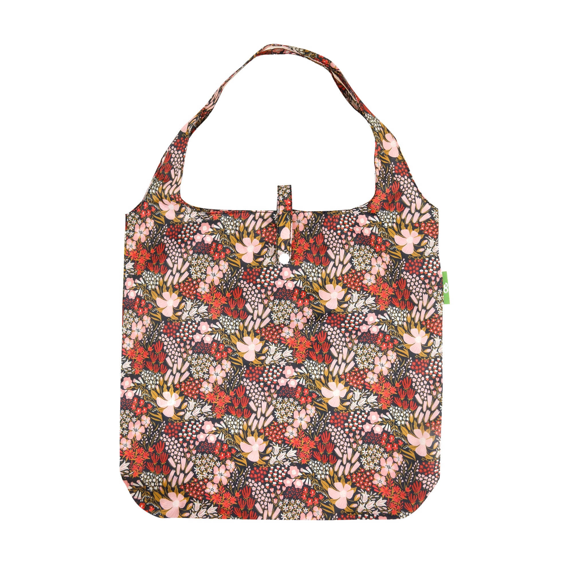 A104RD - Eco Chic Foldable Reusable Shopping Bag Mixed Flowers Red (Pack of 2)