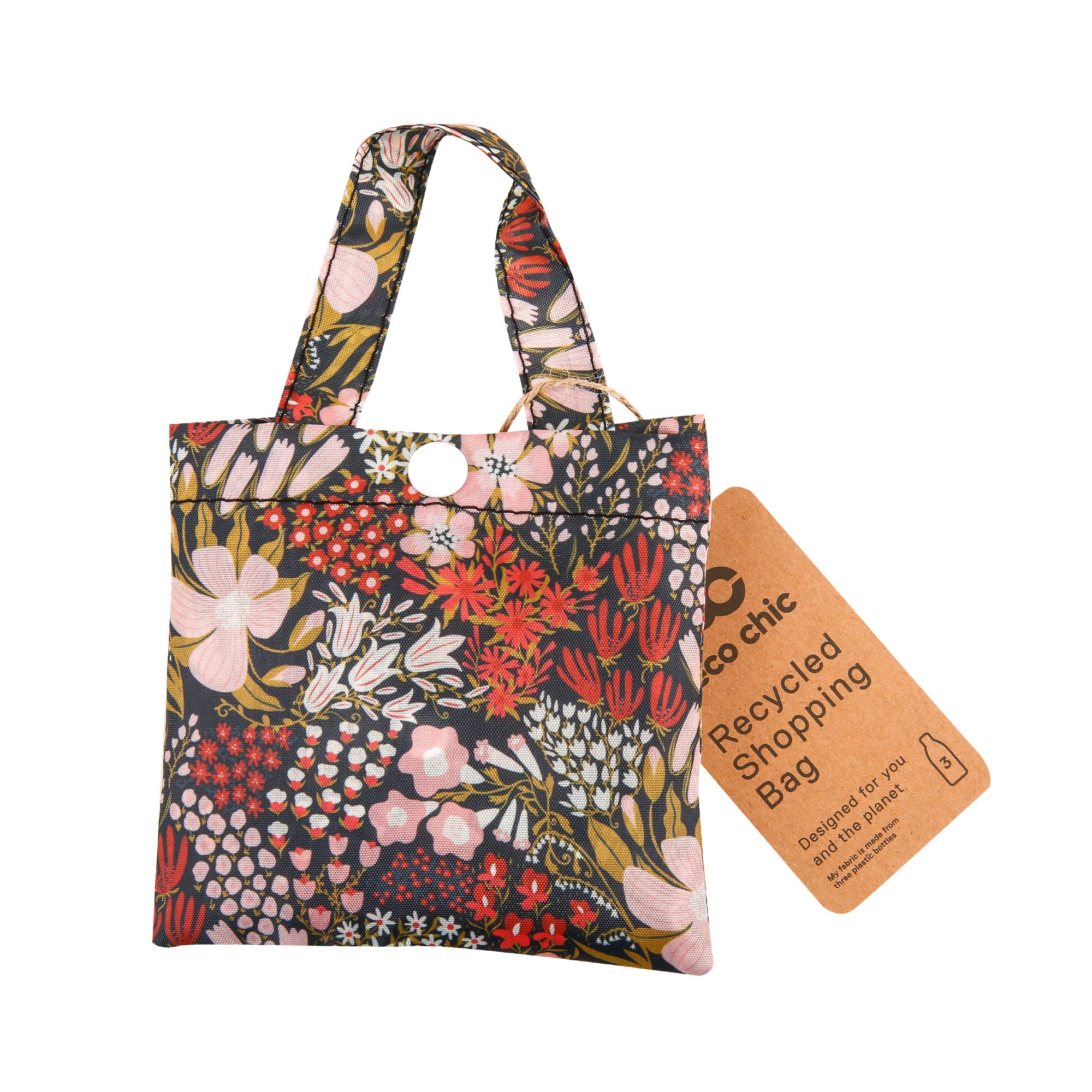 A104RD - Eco Chic Foldable Reusable Shopping Bag Mixed Flowers Red (Pack of 2)