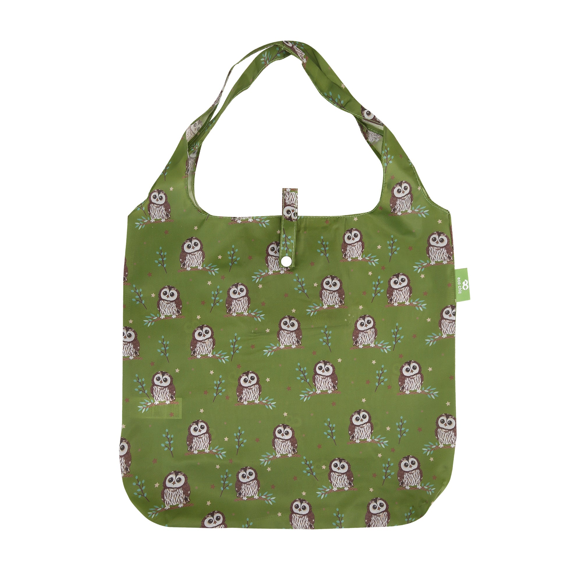 A105GN - Eco Chic Foldable Reusable Shopping Bag Tawny Owl Green (Pack of 2)