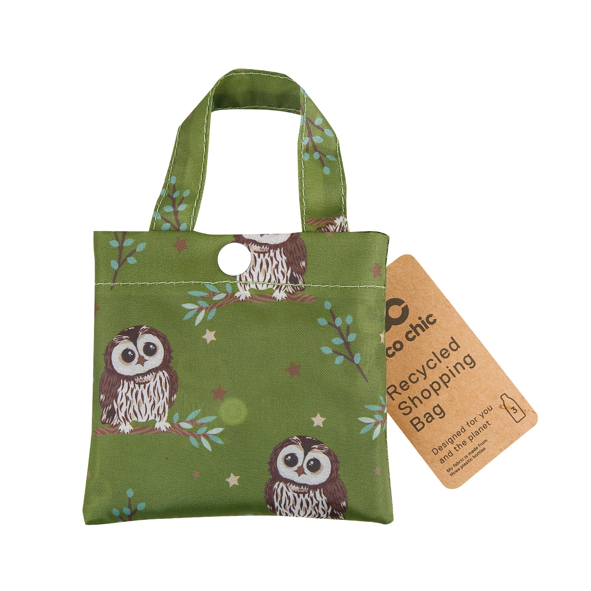A105GN - Eco Chic Foldable Reusable Shopping Bag Tawny Owl Green (Pack of 2)