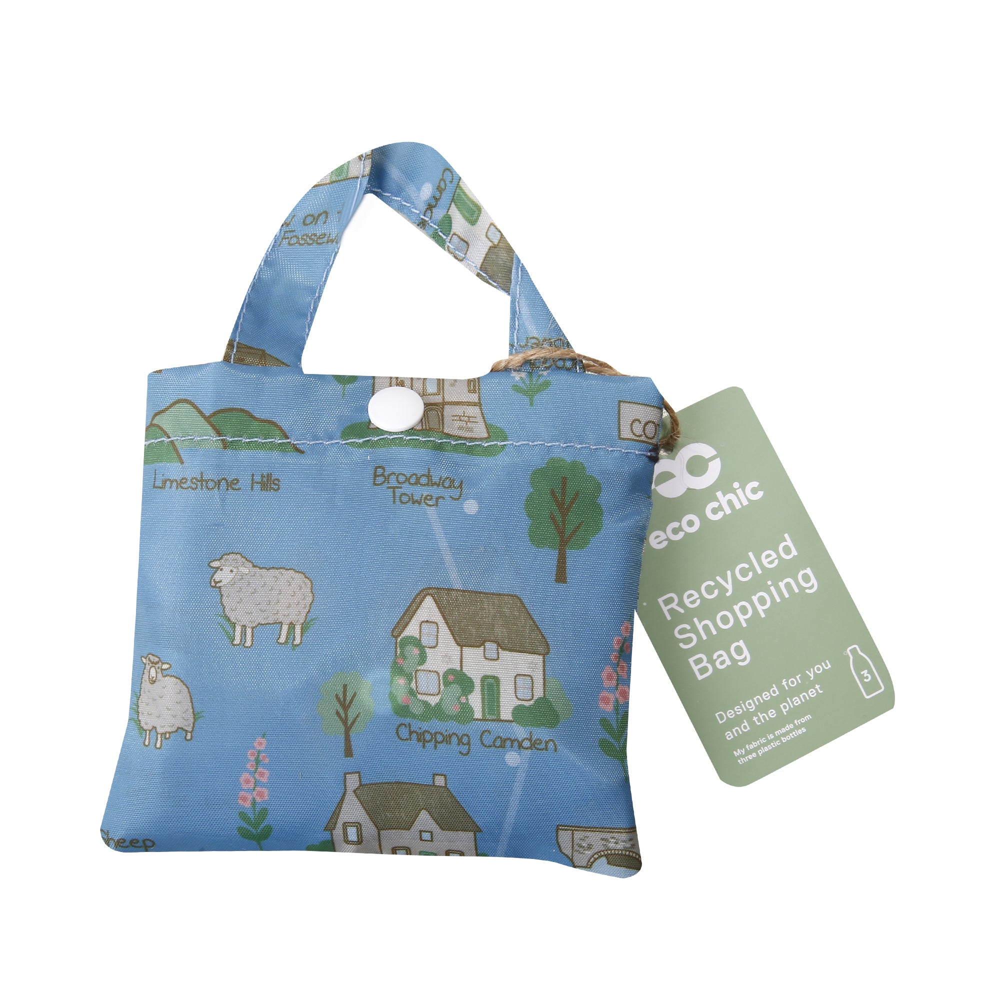 A106BU - Eco Chic Lightweight Foldable Reusable Shopping Bag Cotswolds Blue (Pack of 2)
