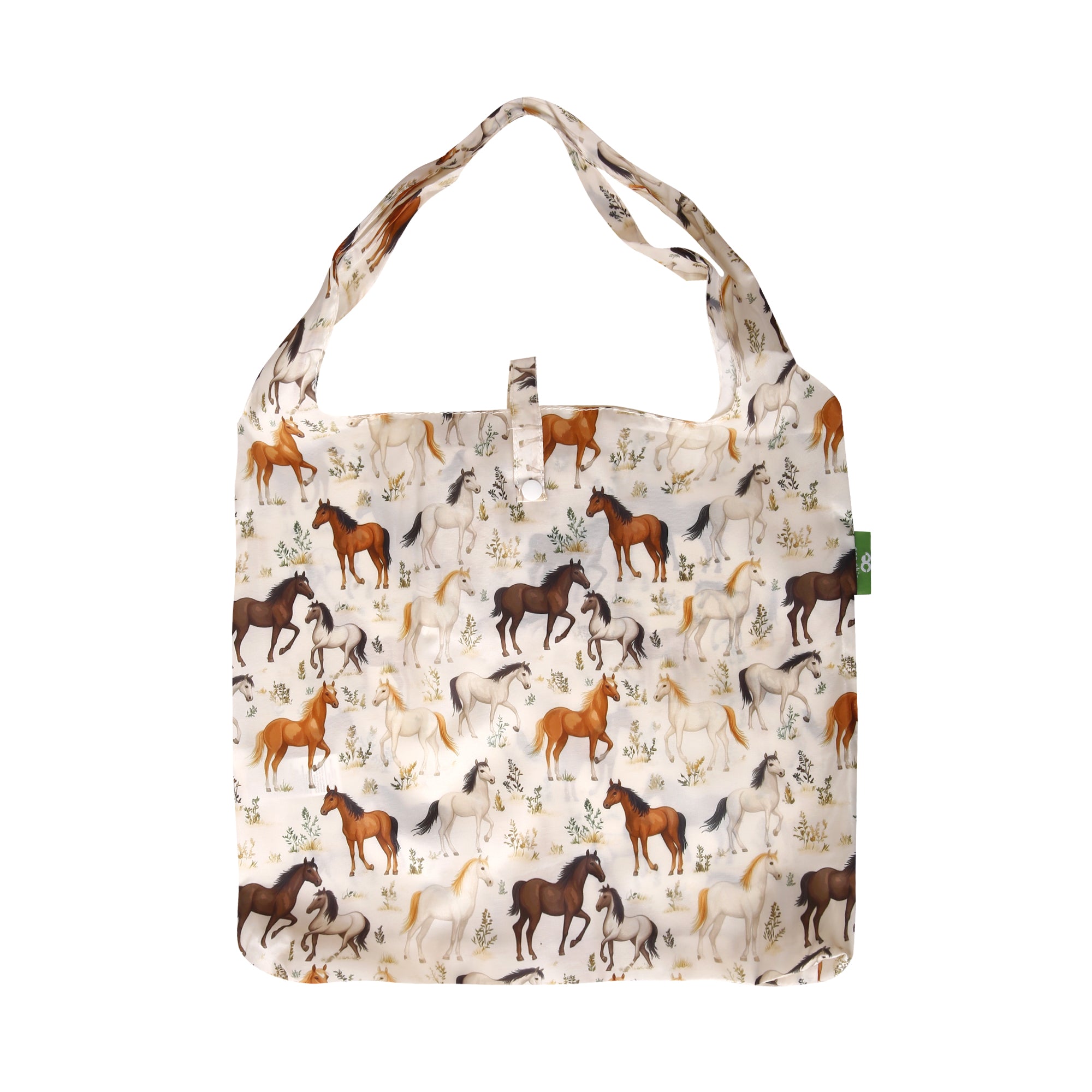 A112BG - Eco Chic Lightweight Foldable Reusable Shopping Bag Wild Horses Beige (Pack of 2)