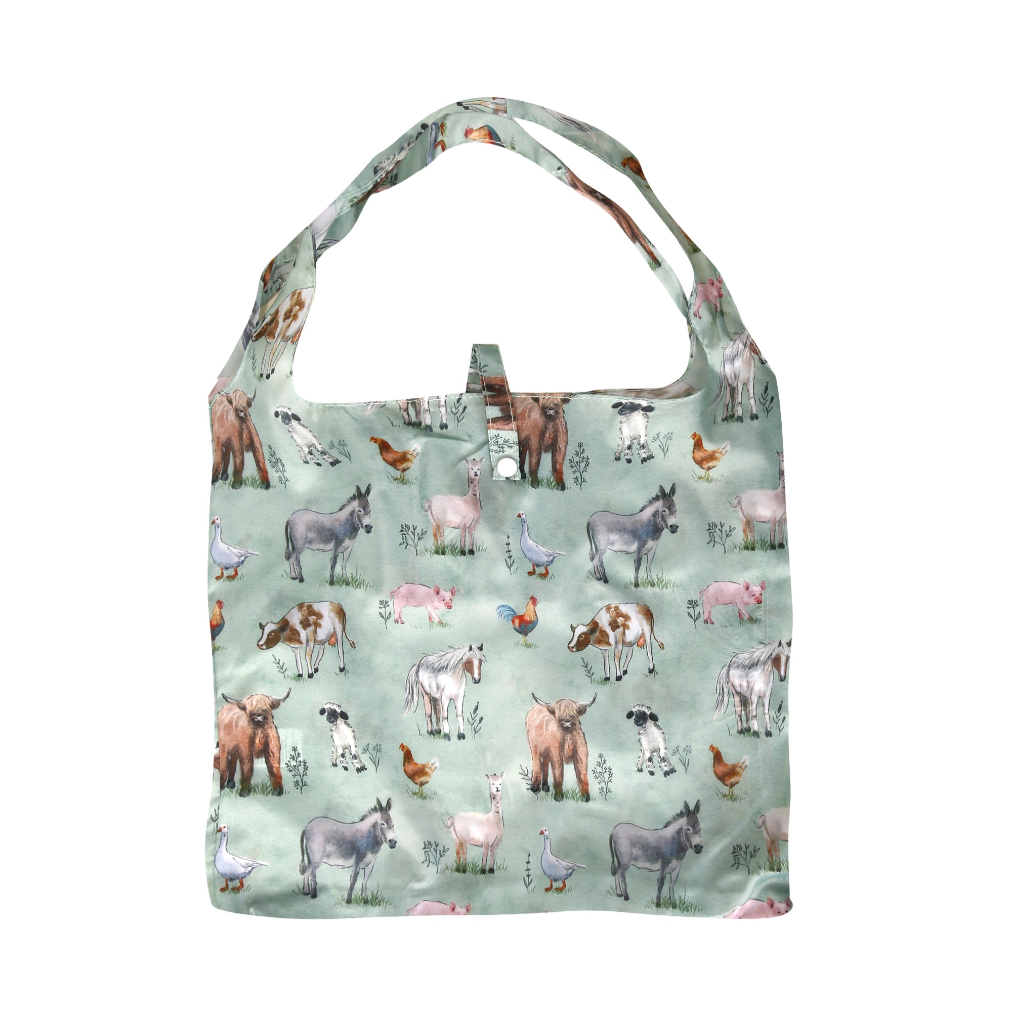 A117SG - Eco Chic Lightweight Foldable Reusable Shopping Bag Cottage Animals Sage (Pack of 2)