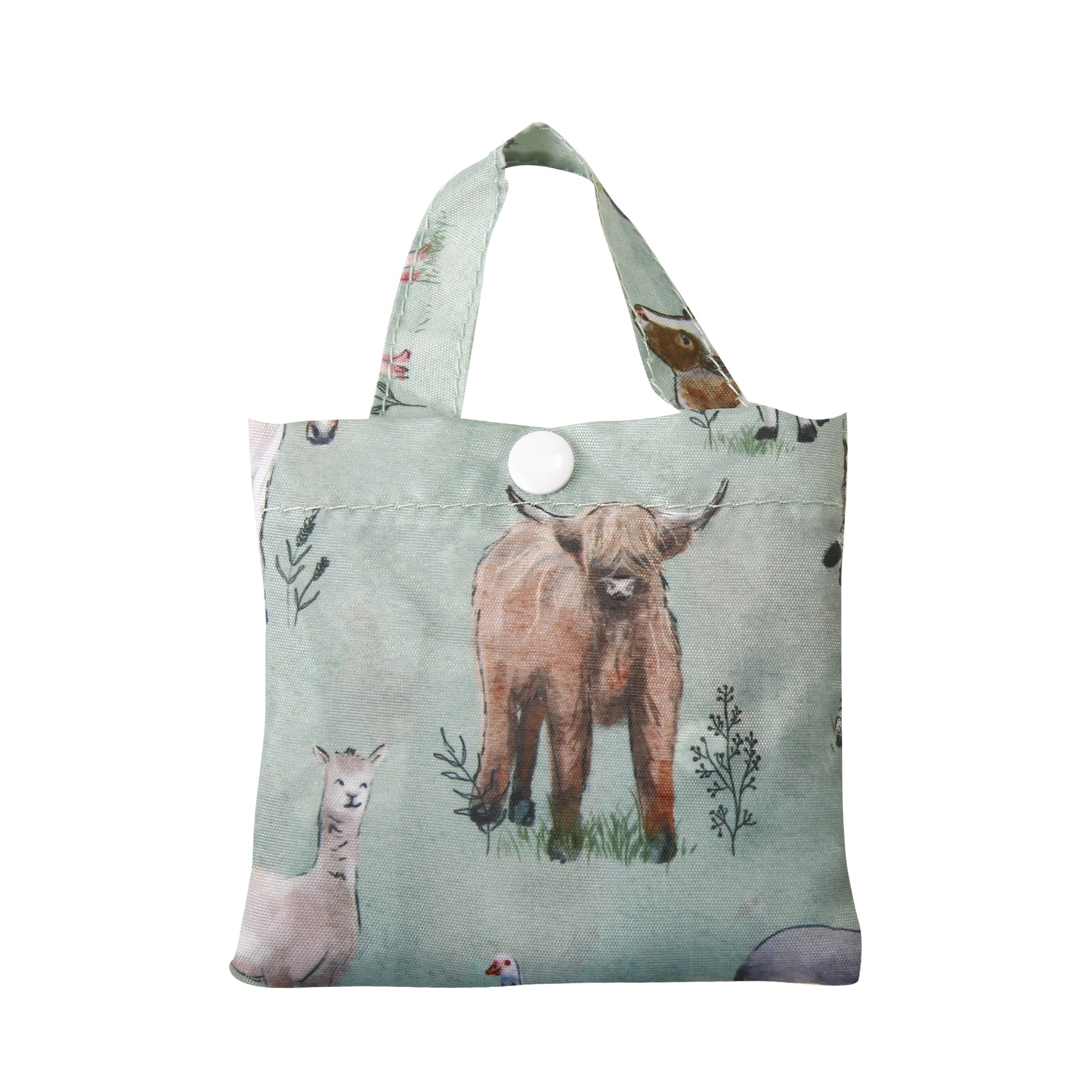 A117SG - Eco Chic Lightweight Foldable Reusable Shopping Bag Cottage Animals Sage (Pack of 2)