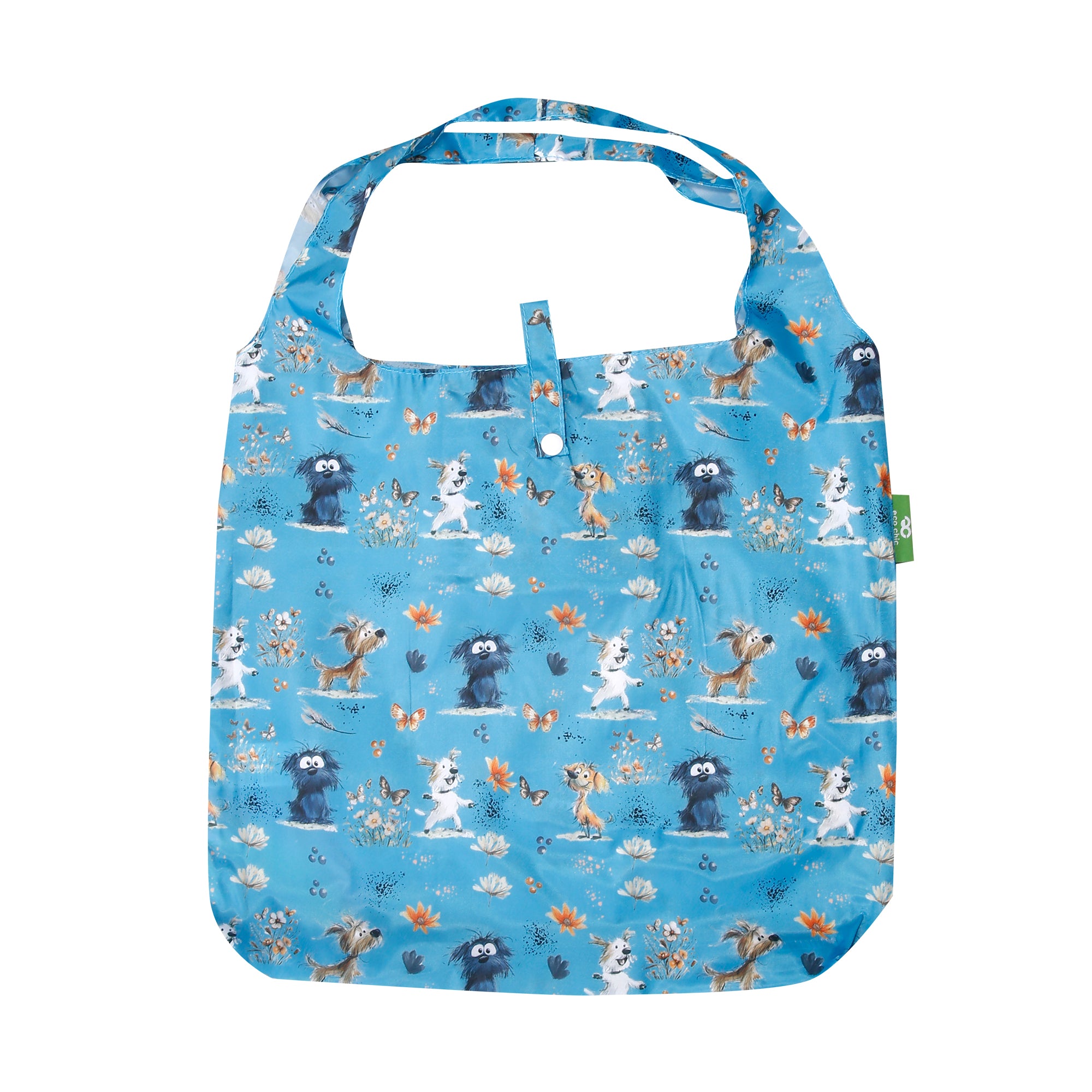 A118BU - Eco Chic Lightweight Foldable Reusable Shopping Bag Whimsy Dogs Blue (Pack of 2)