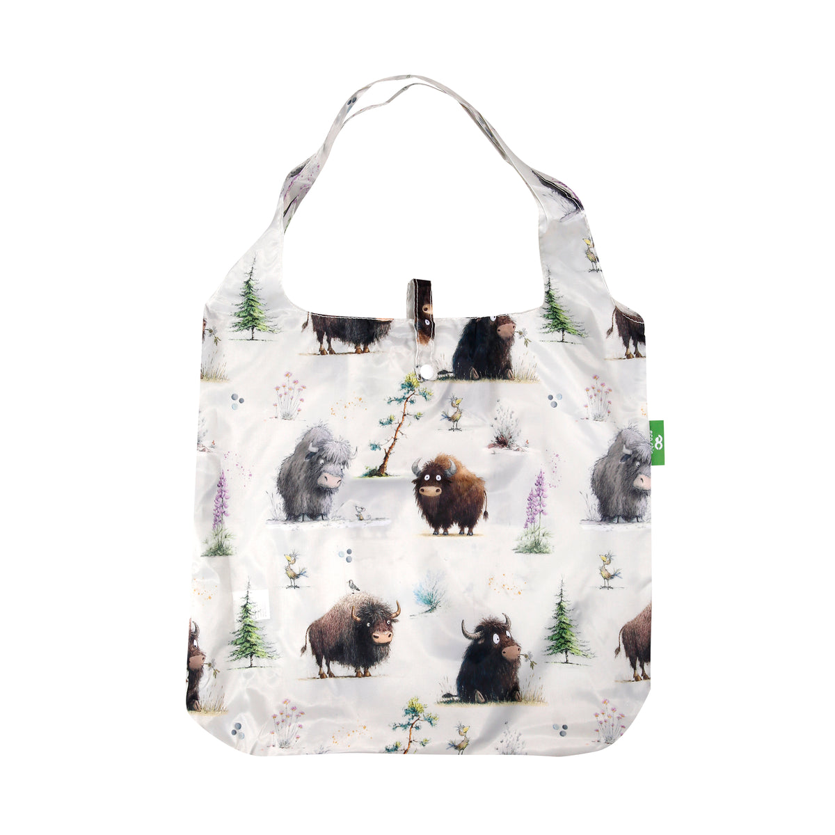 A121BG - Eco Chic Lightweight Foldable Reusable Shopping Bag Whimsy Buffalo Beige (Pack of 2)