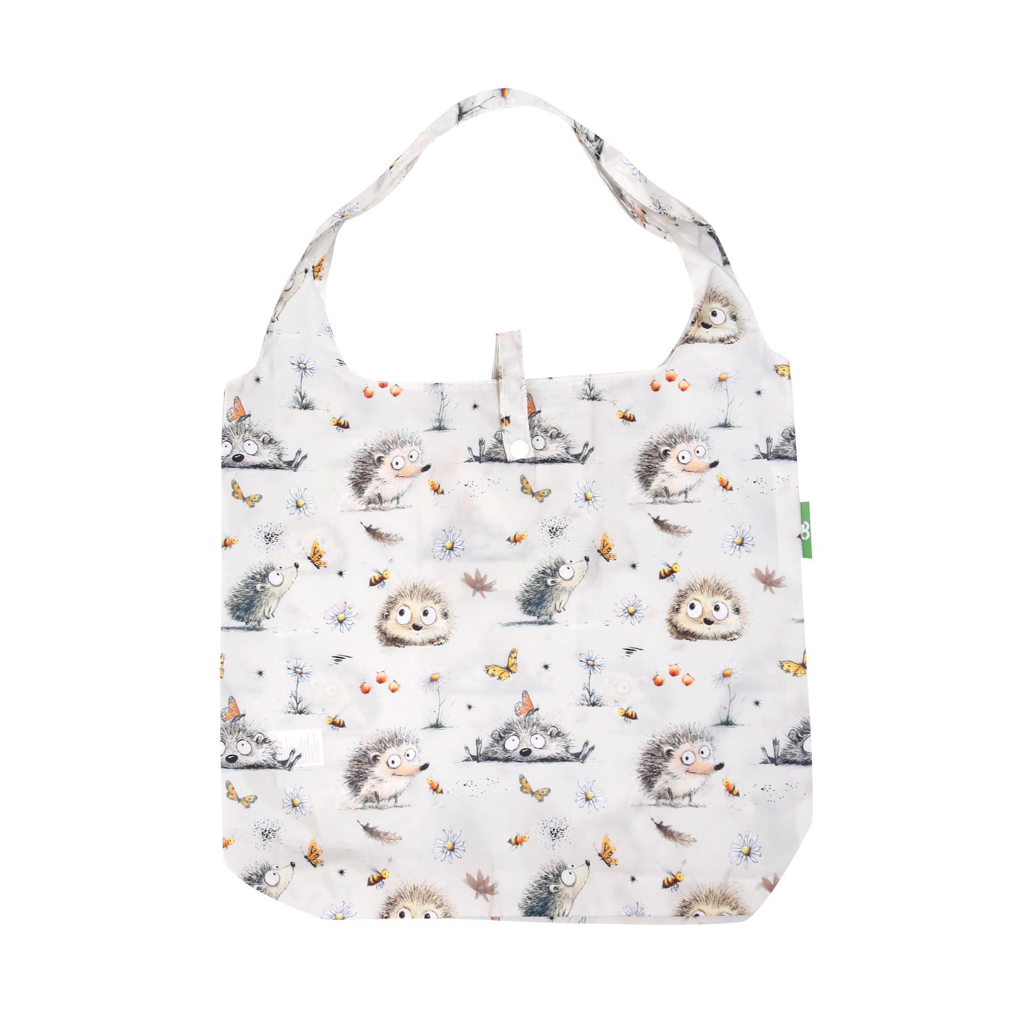 A122BG - Eco Chic Lightweight Foldable Reusable Shopping Bag Whimsy Hedgehogs Beige (Pack of 2)