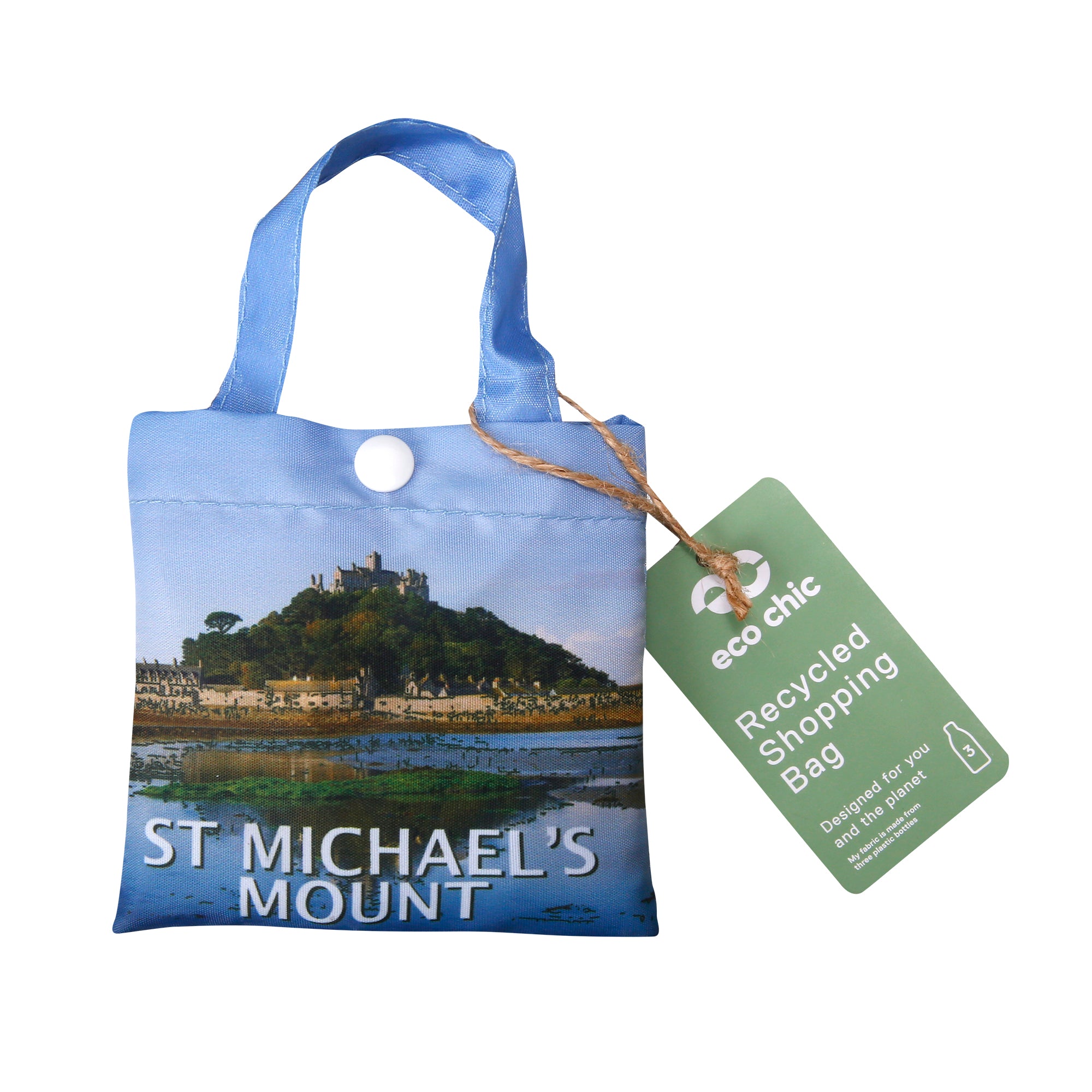 A124BU - Eco Chic Lightweight Foldable Reusable Shopping Bag St Michael's Mount Blue (Pack of 2)