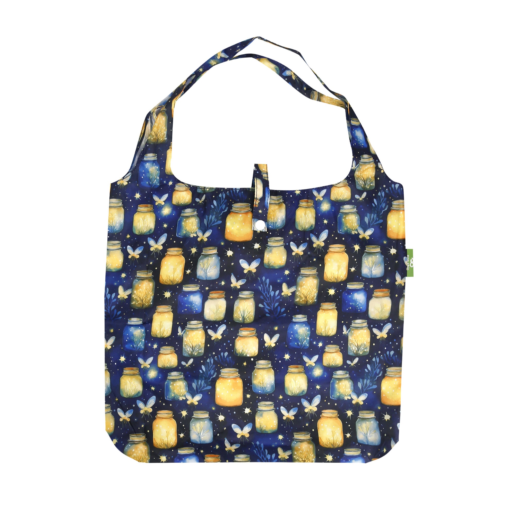 A125BU - Eco Chic Lightweight Foldable Reusable Shopping Bag Jars and Fireflies Blue (Pack of 2)
