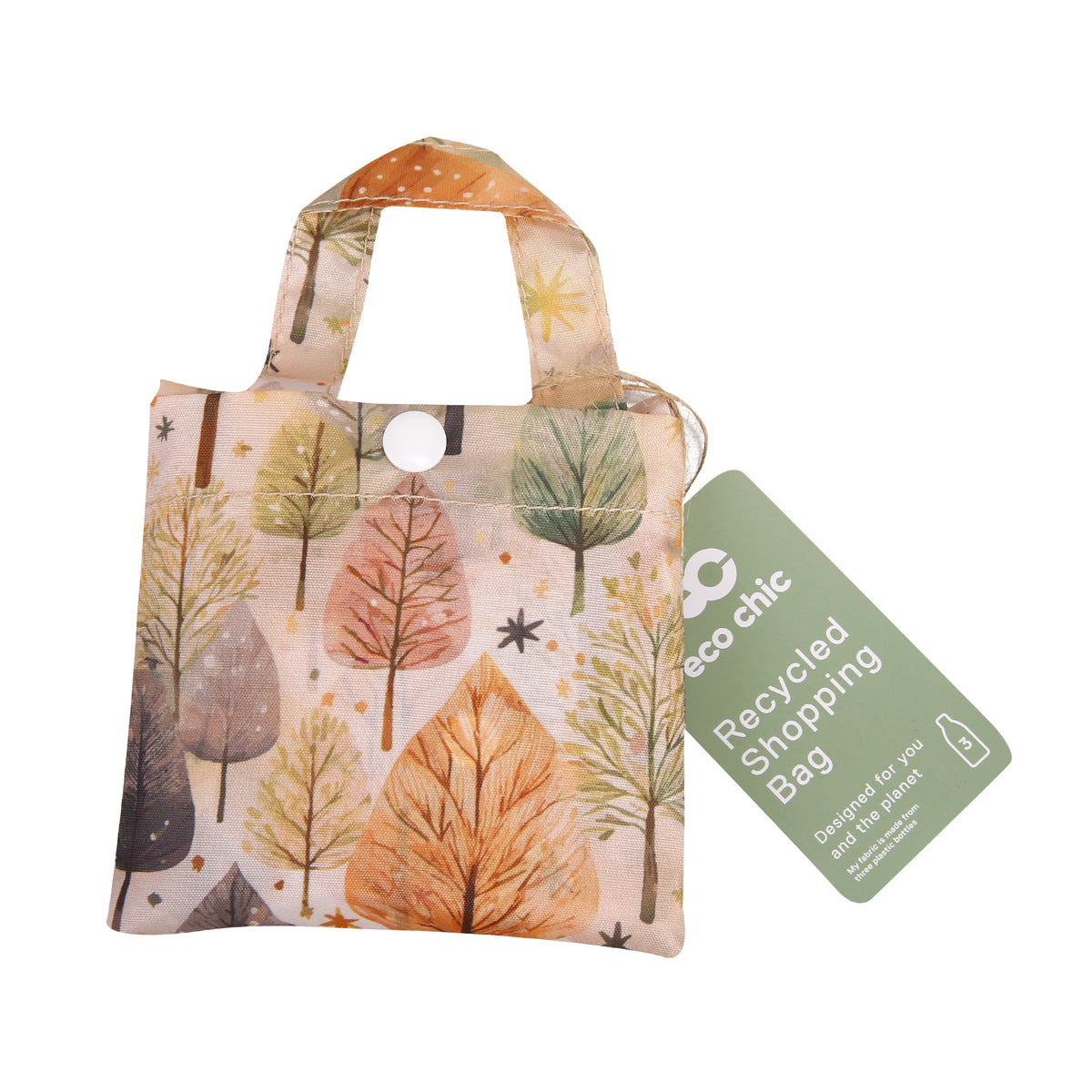 A126BG - Eco Chic Lightweight Foldable Reusable Shopping Bag Rhythm of Trees Beige (Pack of 2)