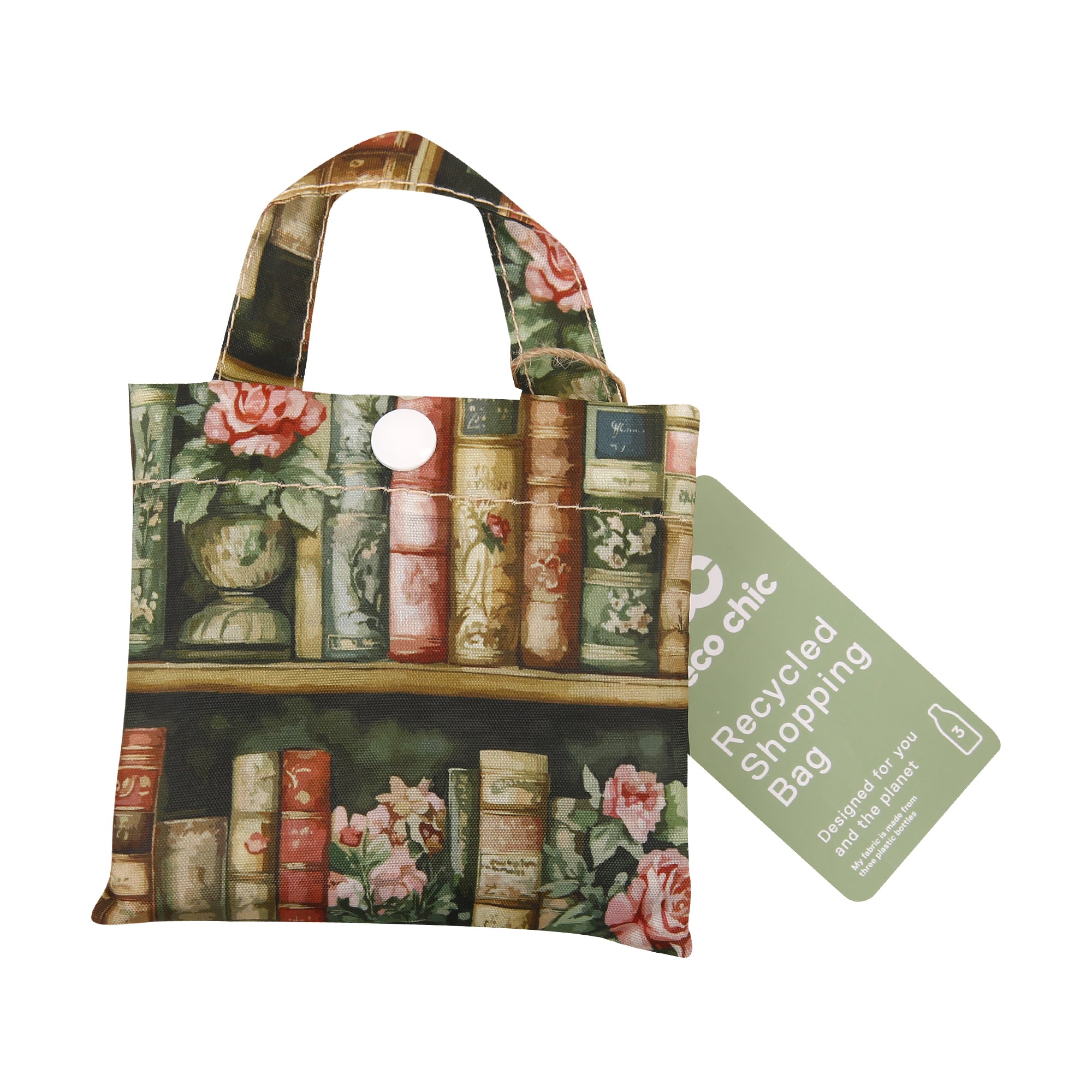 A127ME - Eco Chic Lightweight Foldable Reusable Shopping Bag Books and Roses Multiple (Pack of 2)