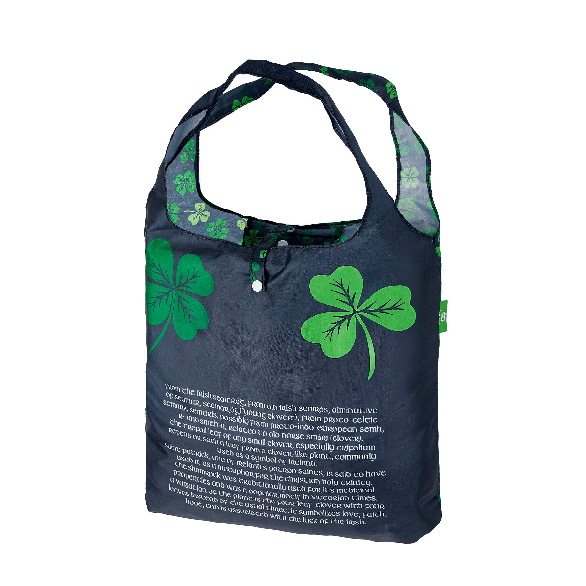 A95BK - Eco Chic Lightweight Foldable Reusable Shopping Bag Shamrock Black (Pack of 2)