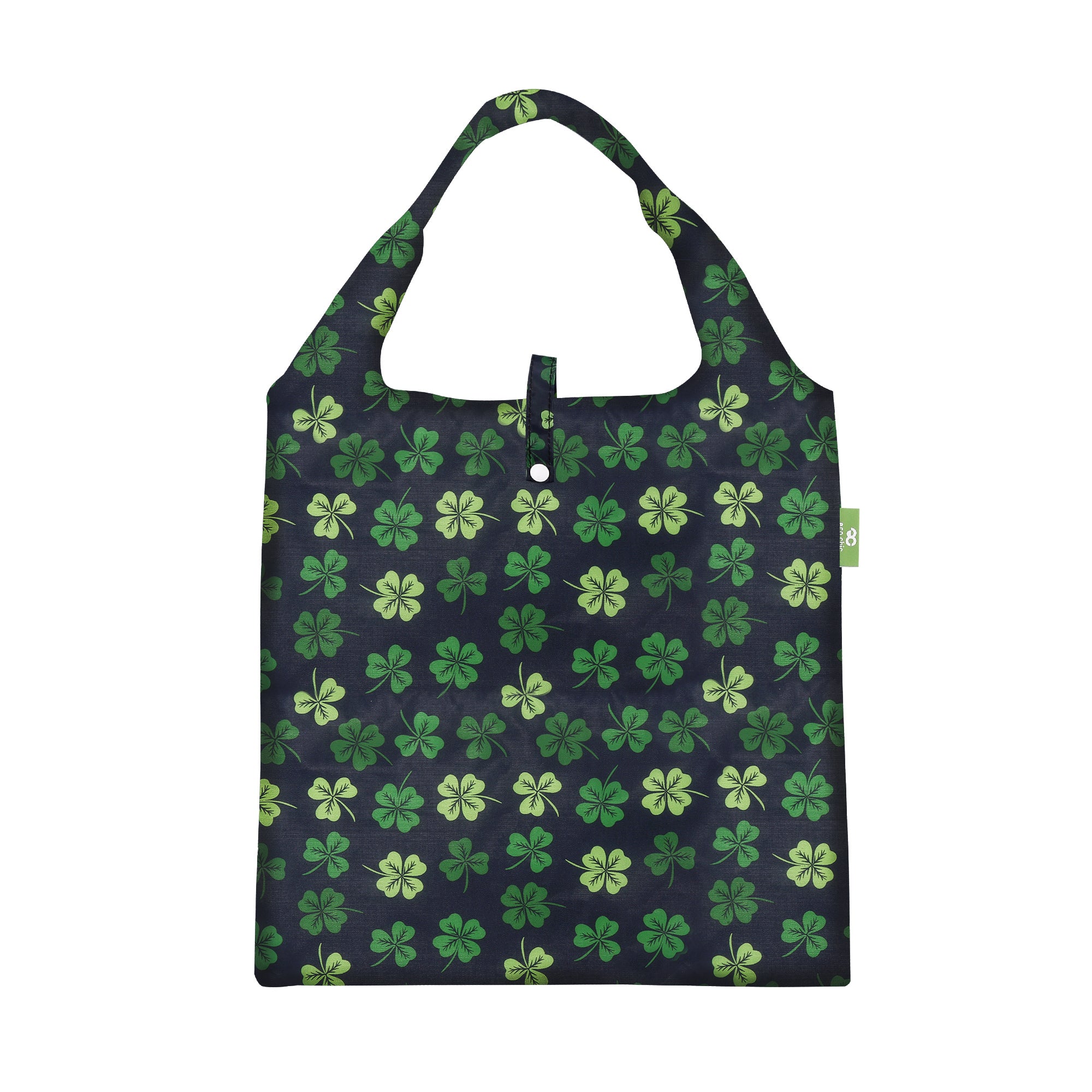 A95BK - Eco Chic Lightweight Foldable Reusable Shopping Bag Shamrock Black (Pack of 2)