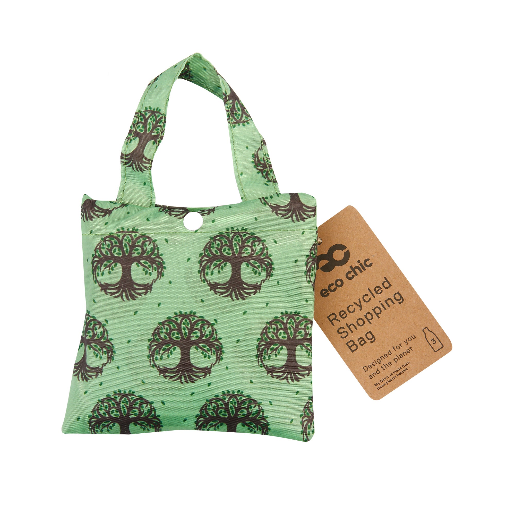 A96GN - Sac de courses pliable et réutilisable Eco Chic, léger et neuf, motif arbre de vie vert (lot de 2)