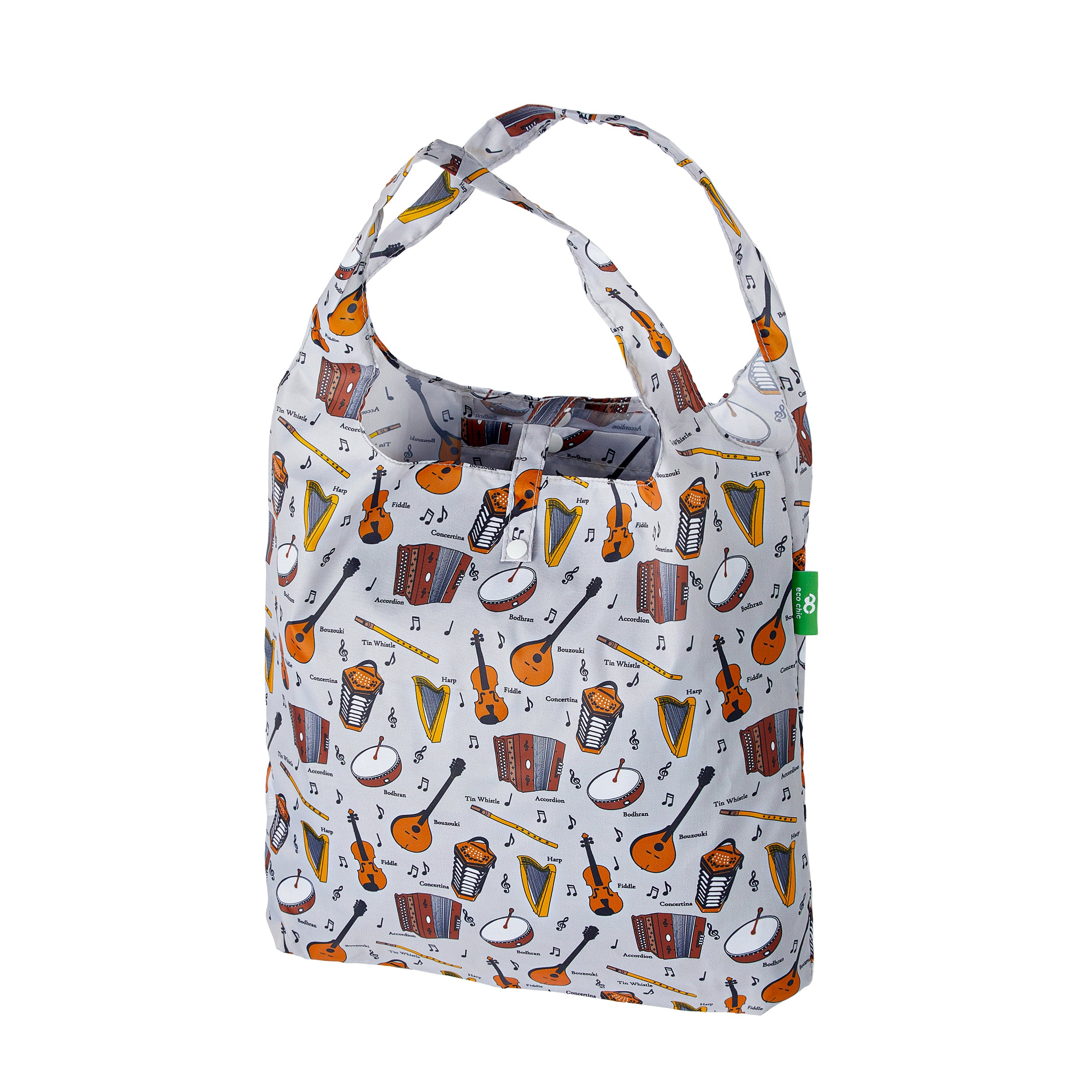 A97GY - Eco Chic Foldable Reusable Shopping Bag Music Grey (Pack of 2)
