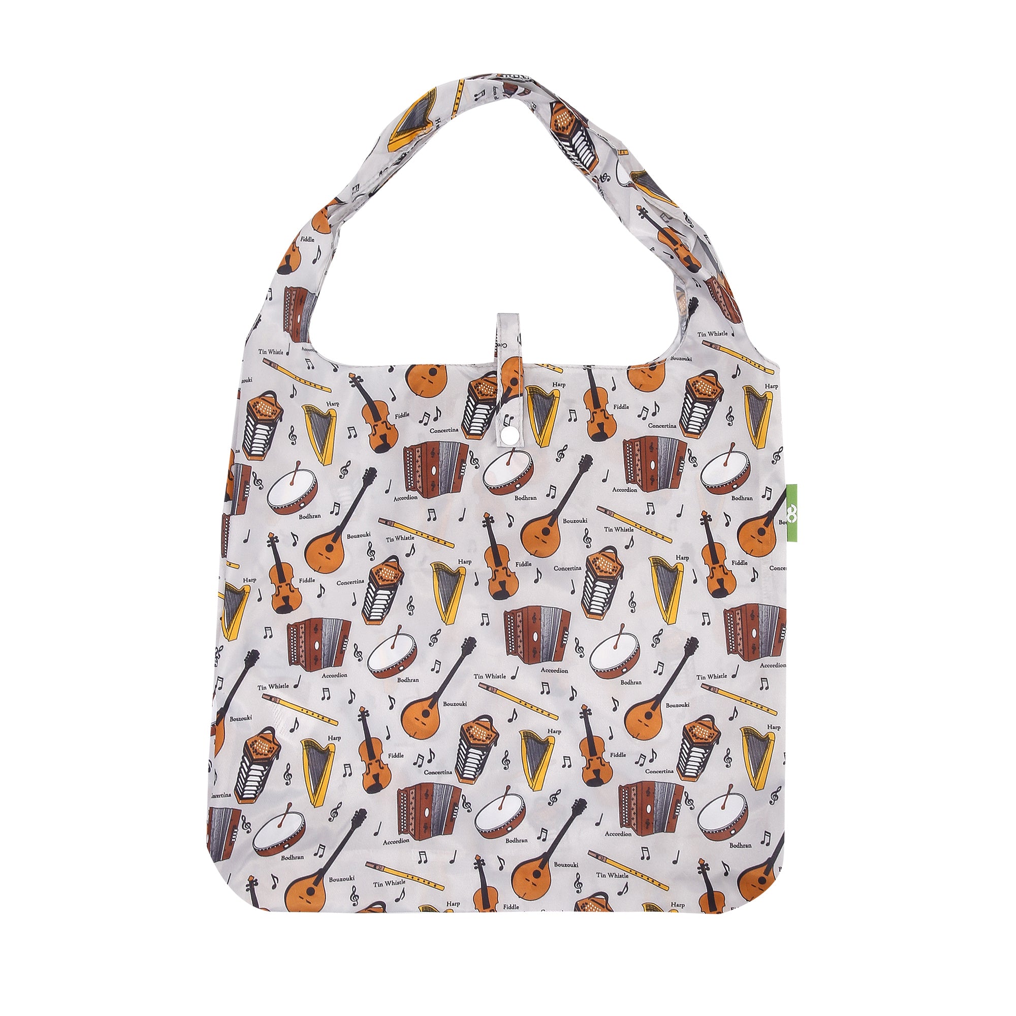 A97GY - Eco Chic Foldable Reusable Shopping Bag Music Grey (Pack of 2)