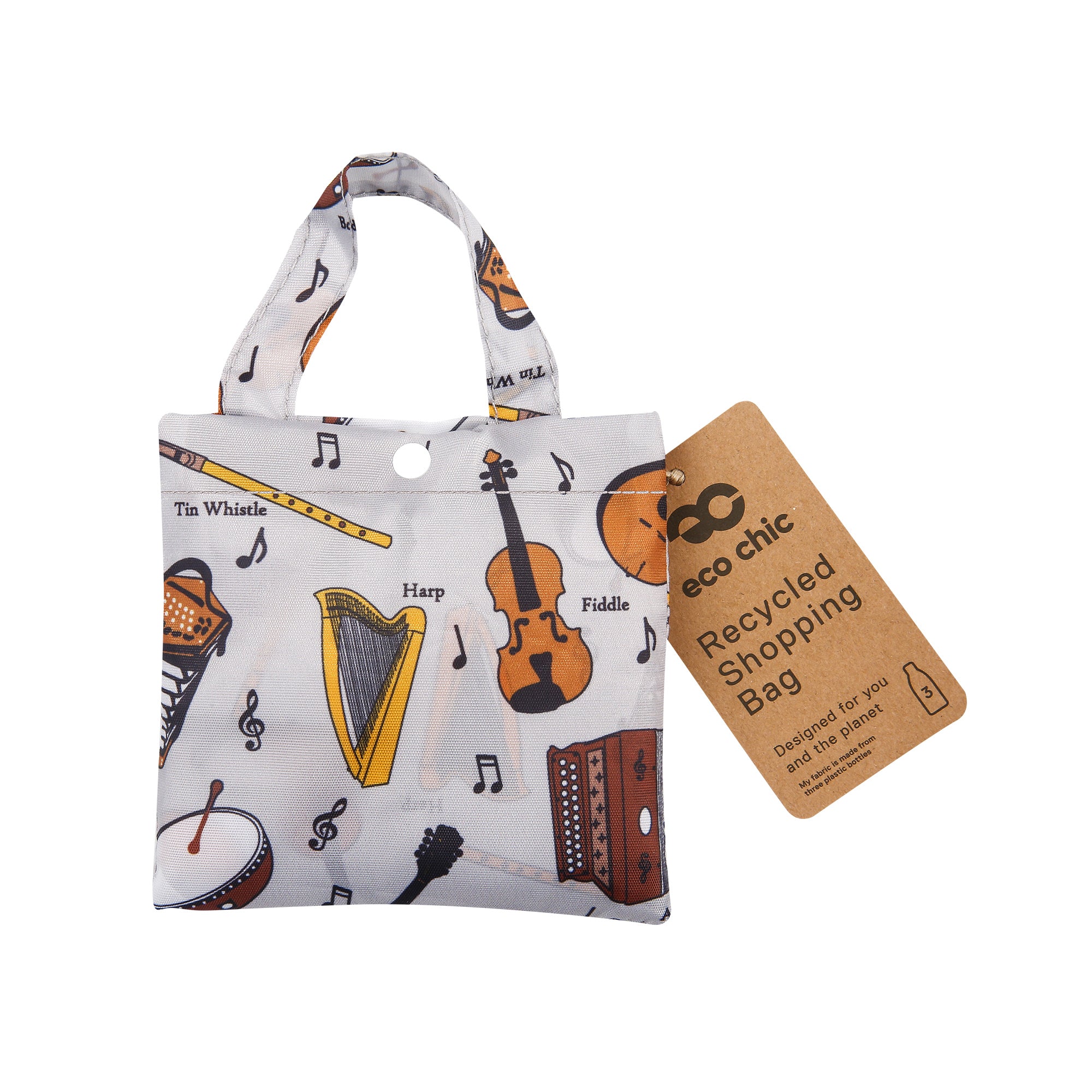 A97GY - Sac de courses pliable et réutilisable Eco Chic Gris Musique (Lot de 2)