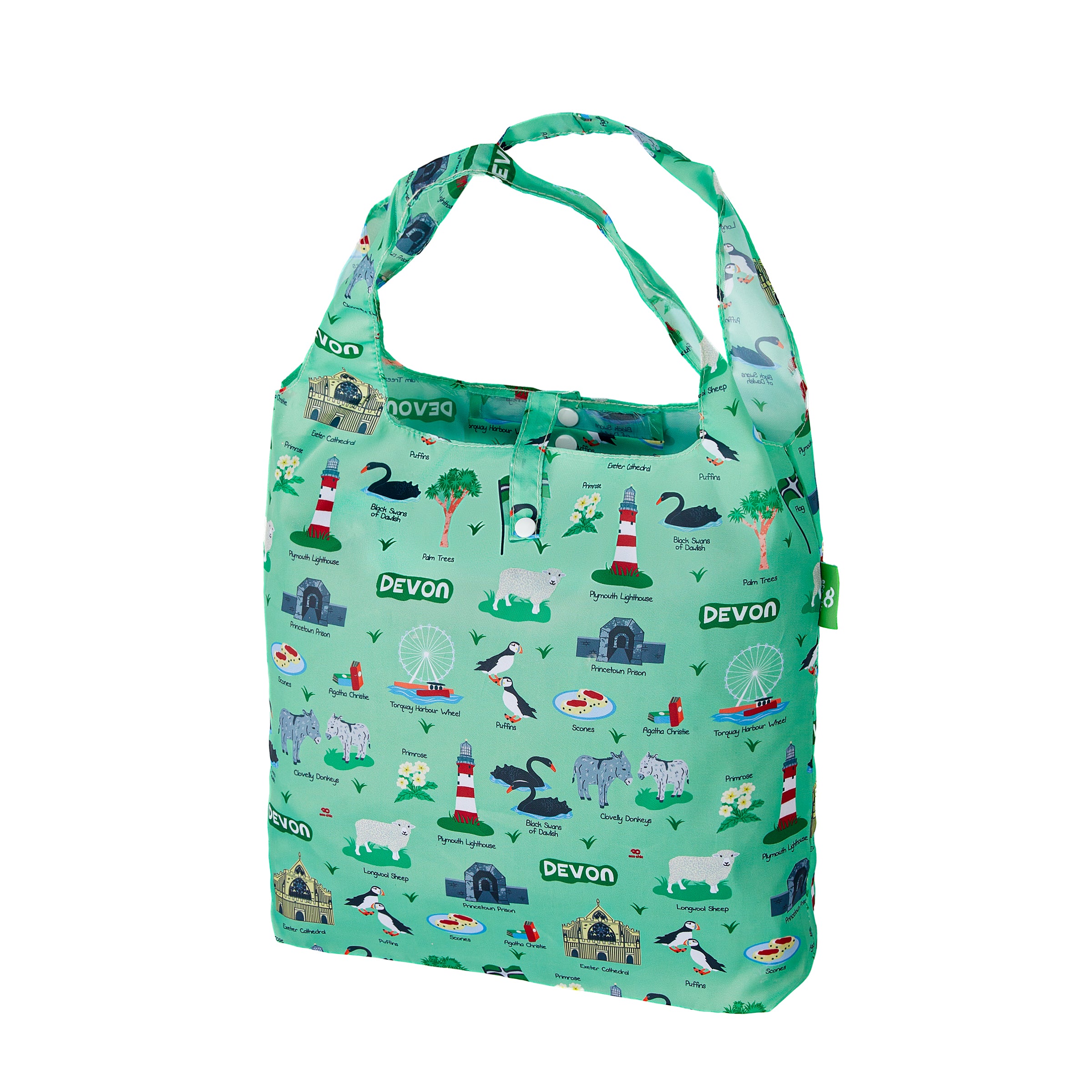 A98GN - Eco Chic Foldable Reusable Shopping Bag Devon Green (Pack of 2)