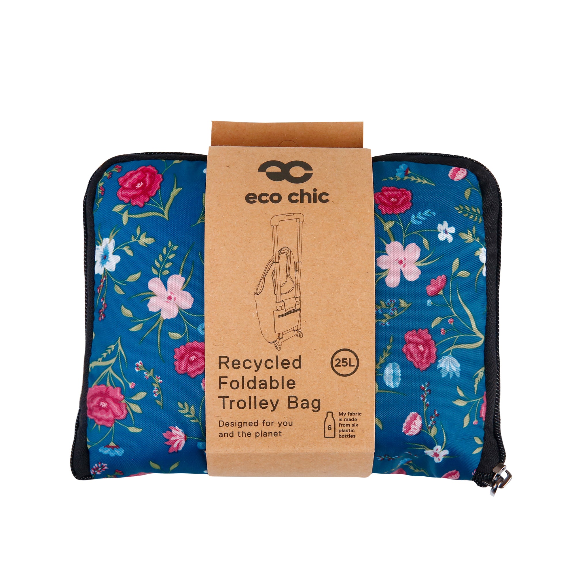 AW61NY - Sac de rechange pliable pour chariot de courses Eco Chic, motif floral bleu marine (lot de 2)