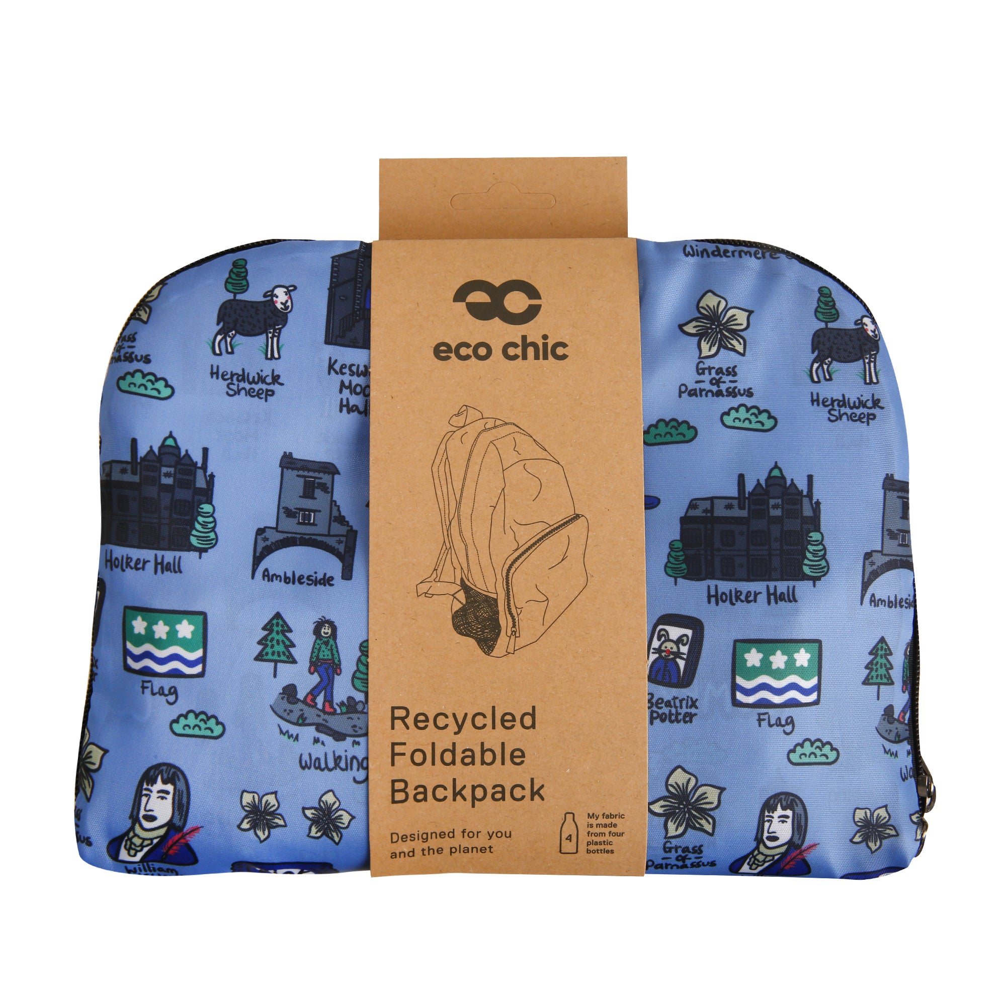 B100BU - Eco Chic Lightweight Foldable Backpack Cumbria Blue (Pack of 2)