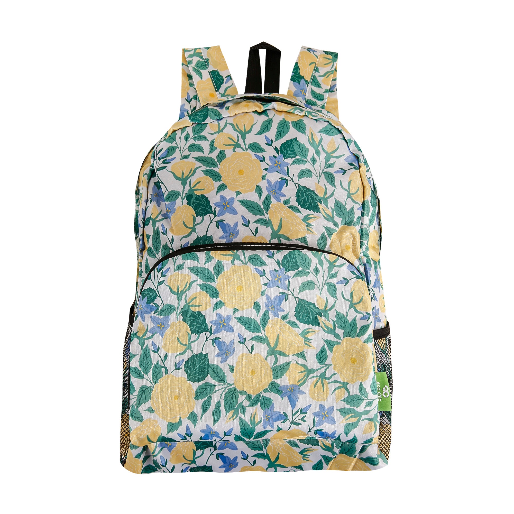 B101WT - Eco Chic Lightweight Foldable Backpack Yellow Flowers White (Pack of 2)