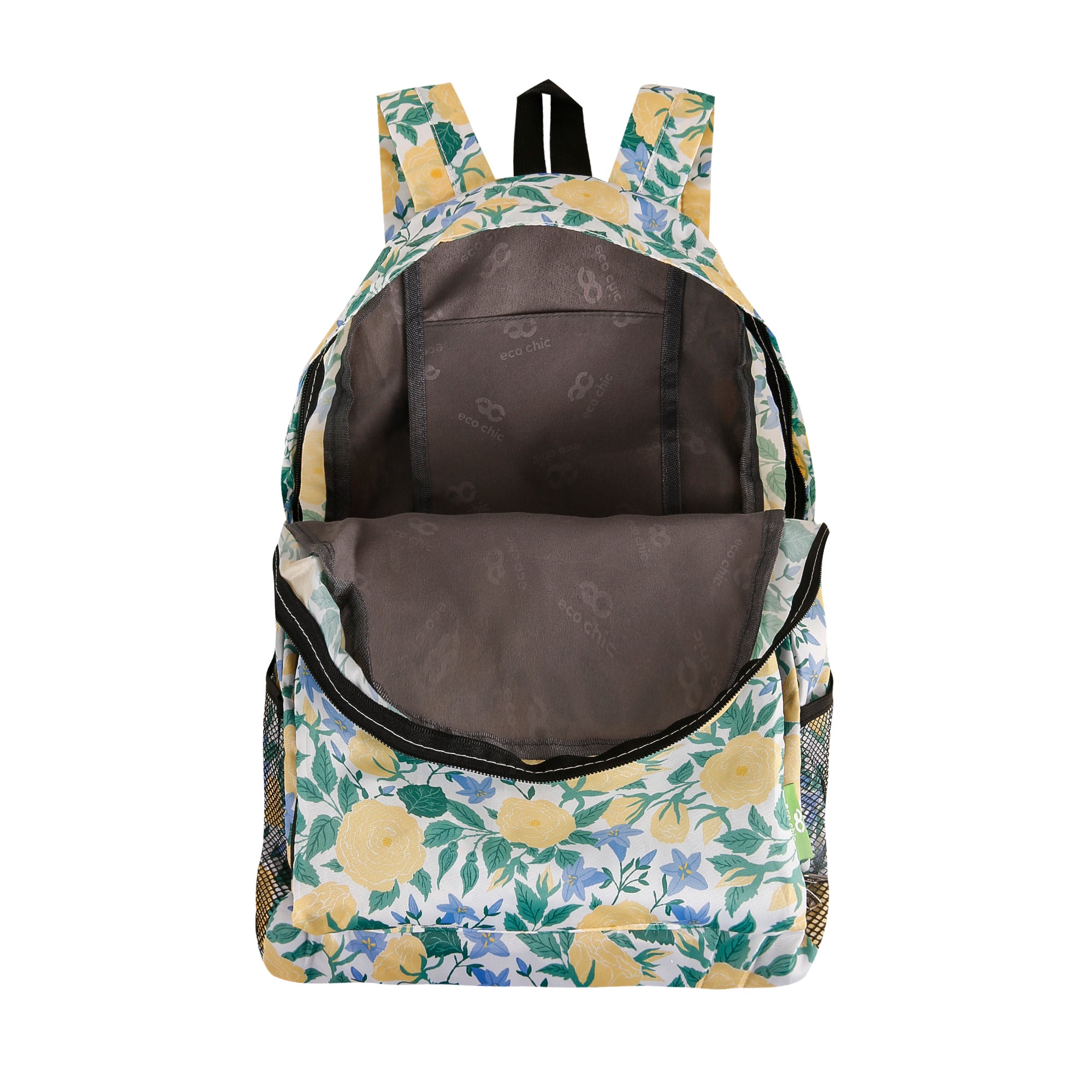 B101WT - Eco Chic Lightweight Foldable Backpack Yellow Flowers White (Pack of 2)