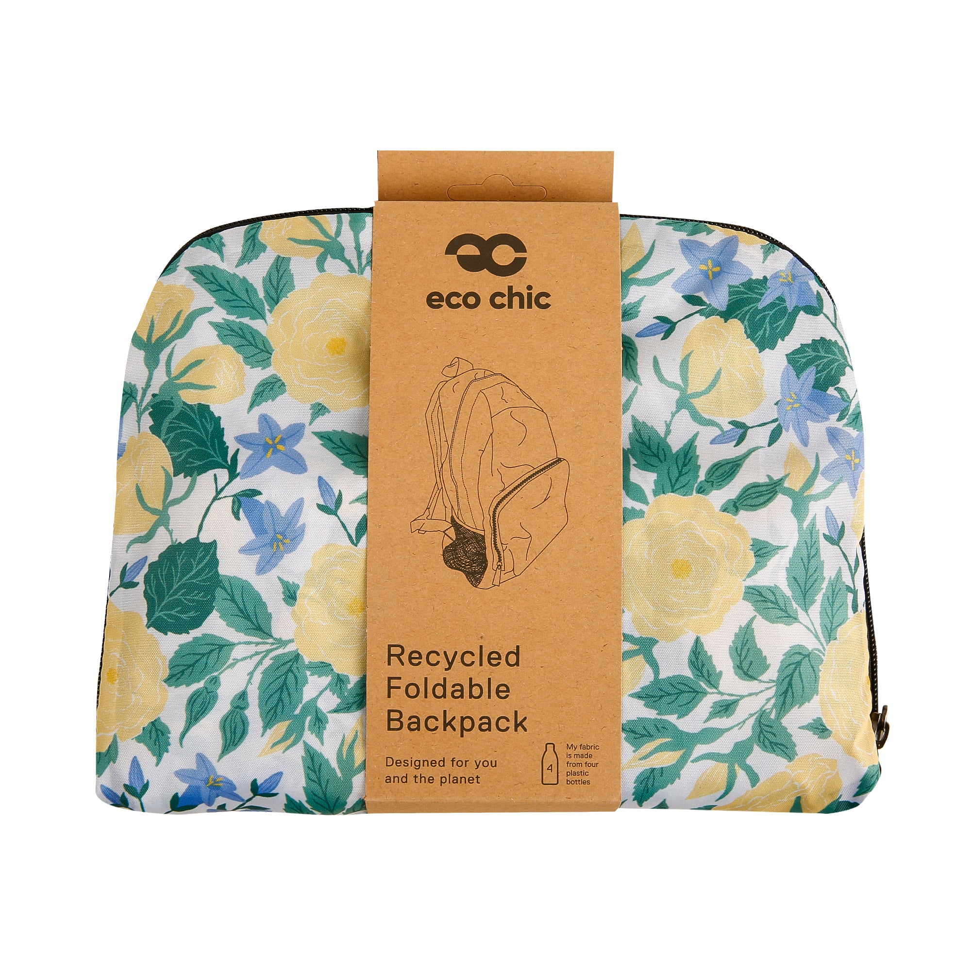 B101WT - Eco Chic Lightweight Foldable Backpack Yellow Flowers White (Pack of 2)