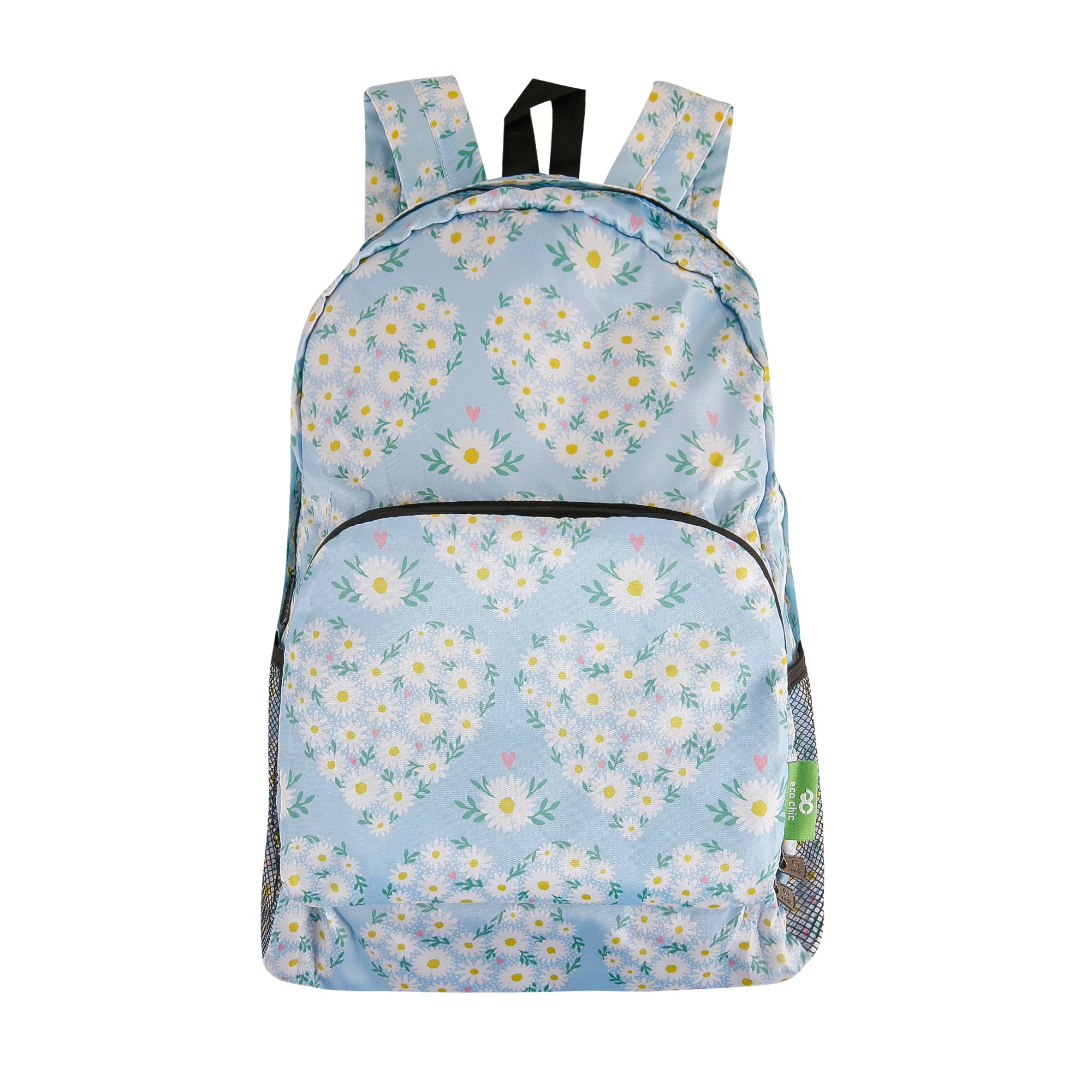 B102BU - Eco Chic Lightweight Foldable Backpack Daisy Hearts Blue (Pack of 2)