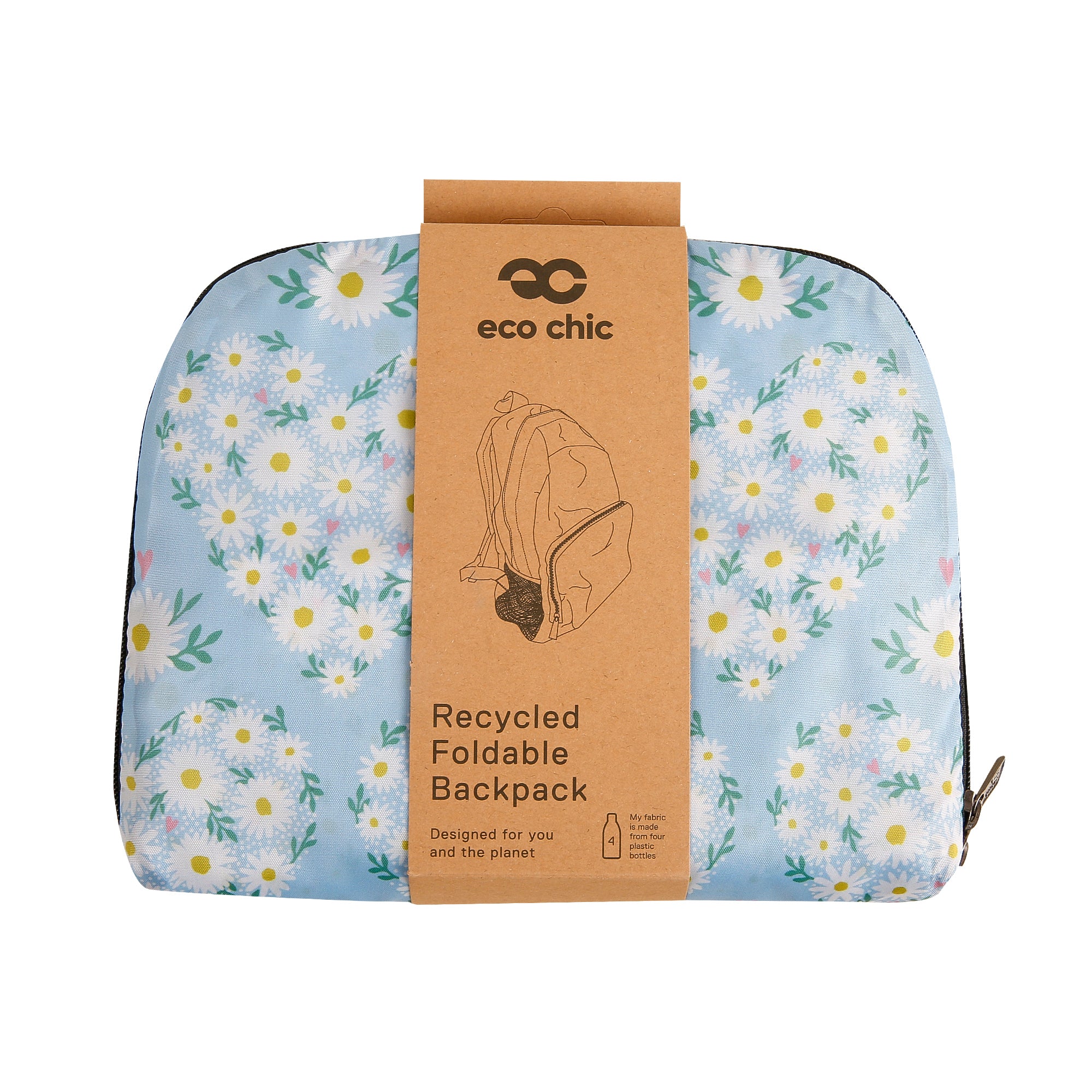 B102BU - Eco Chic Lightweight Foldable Backpack Daisy Hearts Blue (Pack of 2)