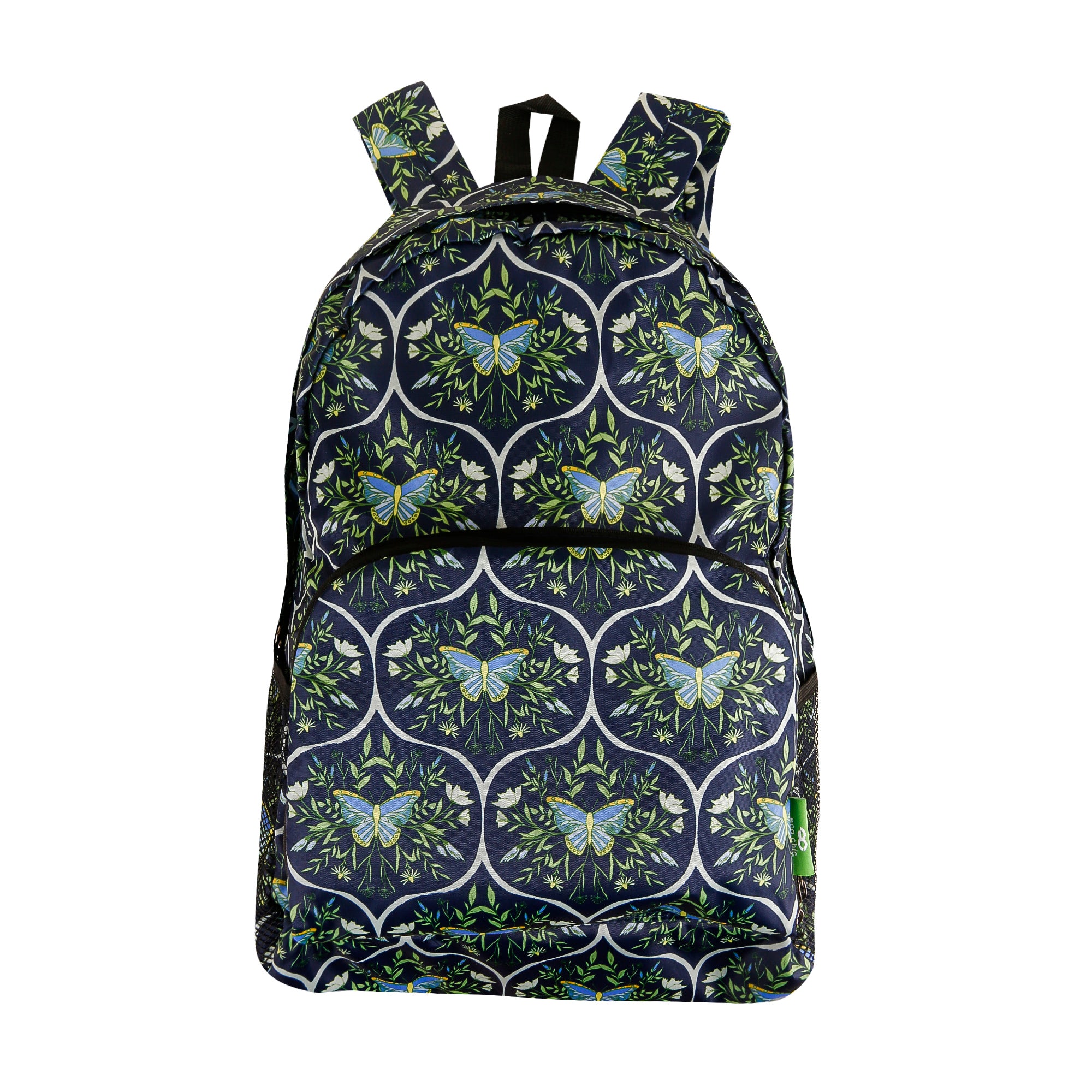 B103NY - Eco Chic Lightweight Foldable Backpack Butterflies Navy (Pack of 2)