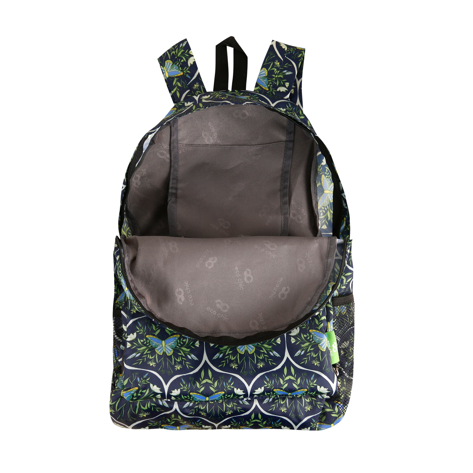 B103NY - Eco Chic Lightweight Foldable Backpack Butterflies Navy (Pack of 2)