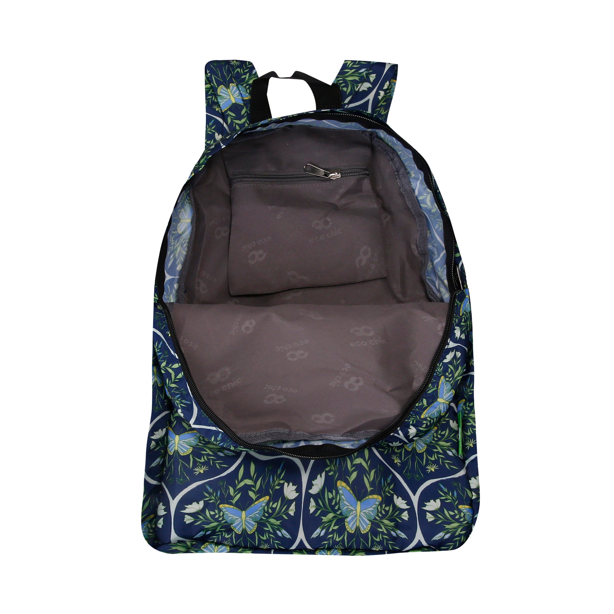 B103NY - Eco Chic Lightweight Foldable Backpack Butterflies Navy (Pack of 2)