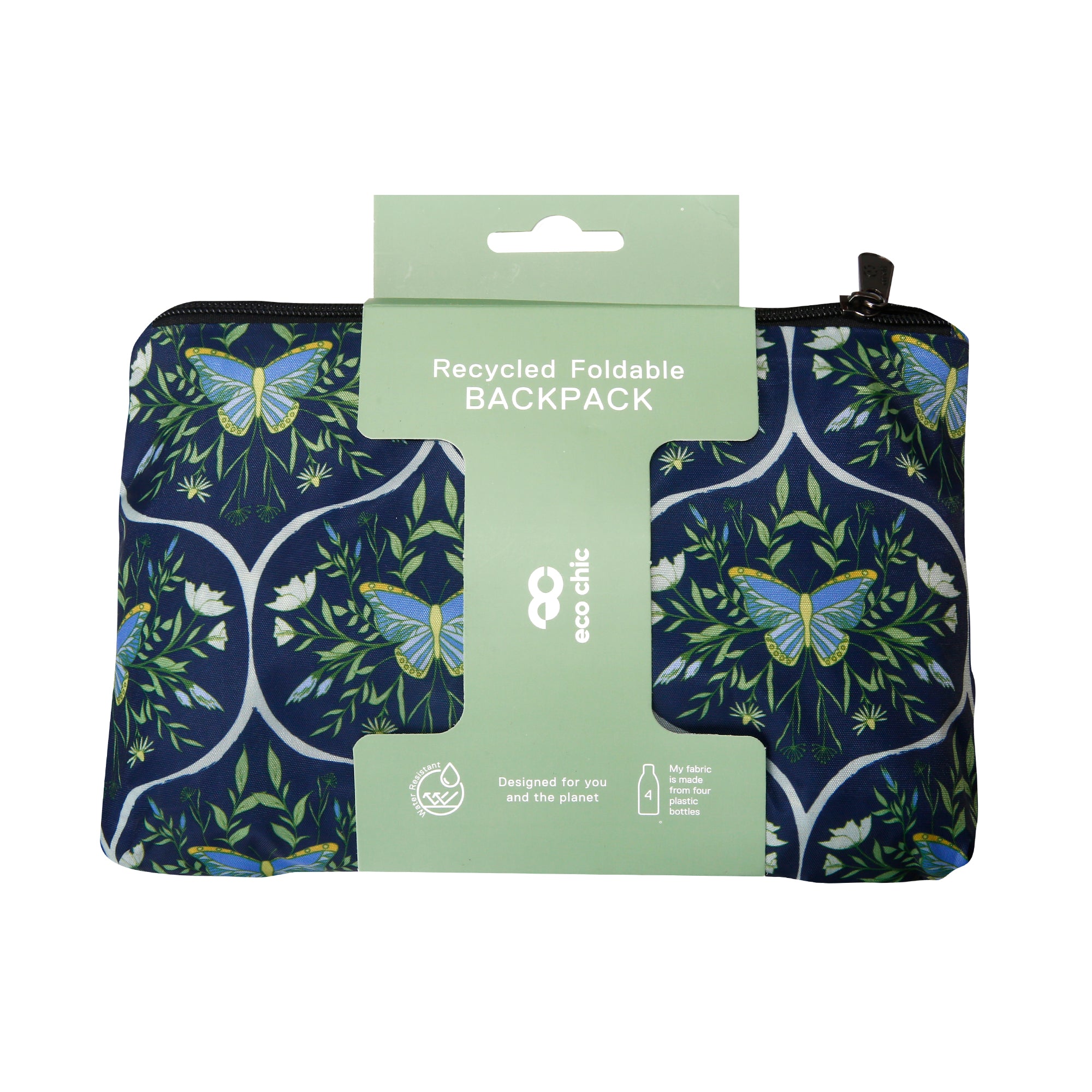 B103NY - Eco Chic Lightweight Foldable Backpack Butterflies Navy (Pack of 2)