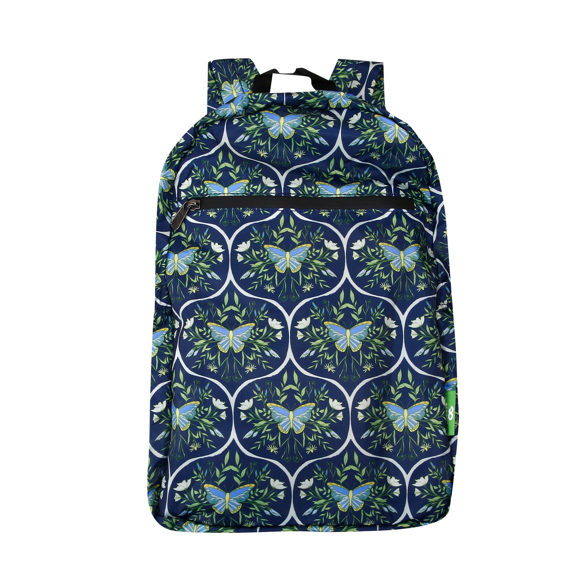 B103NY - Eco Chic Lightweight Foldable Backpack Butterflies Navy (Pack of 2)