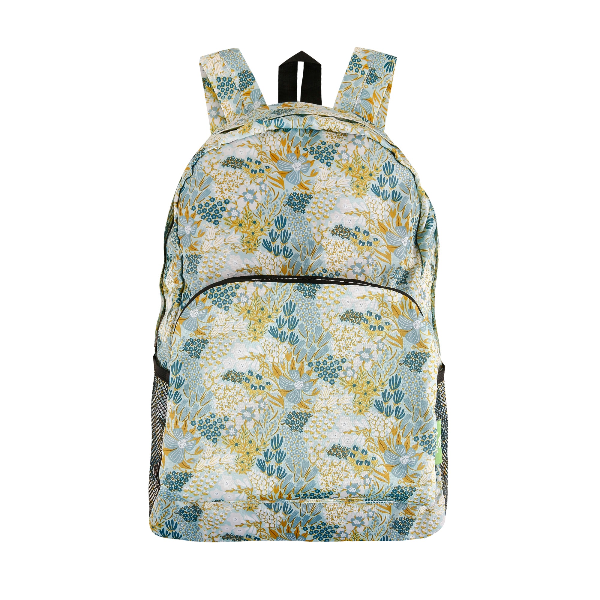 B104BU - Eco Chic Lightweight Foldable Backpack Mixed Flowers Blue (Pack of 2)