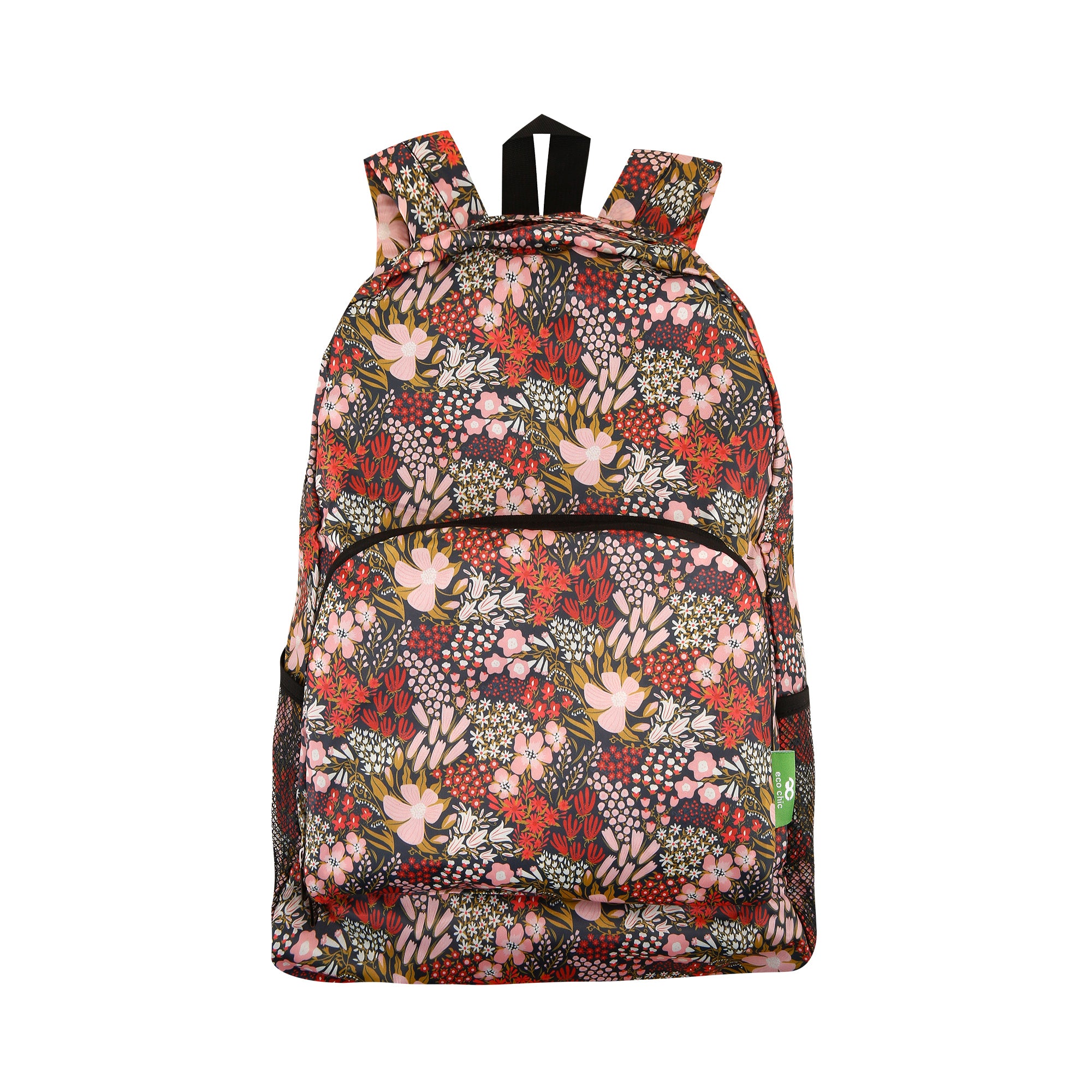 B104RD - Eco Chic Lightweight Foldable Backpack Mixed Flowers Red (Pack of 2)