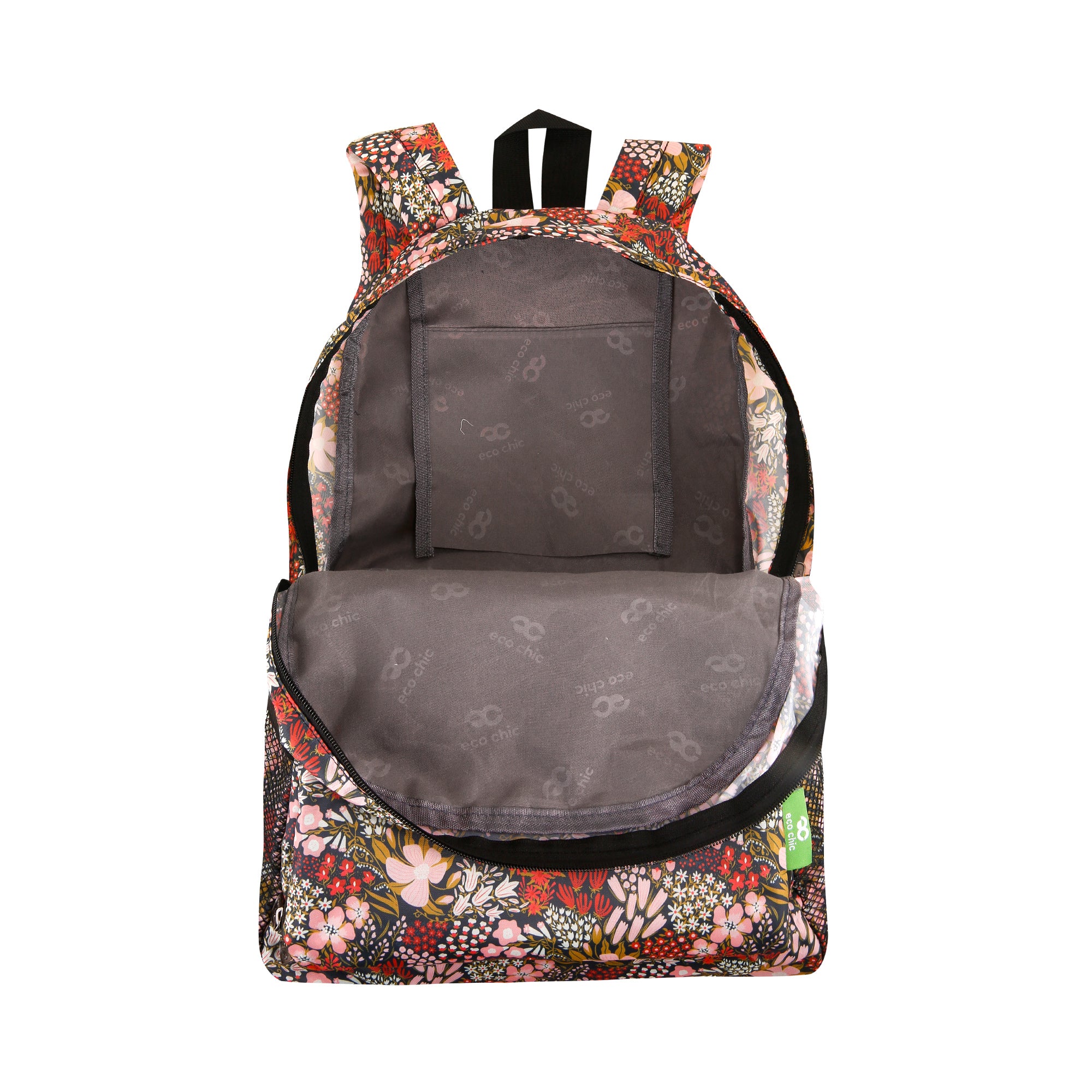 B104RD - Eco Chic Lightweight Foldable Backpack Mixed Flowers Red (Pack of 2)