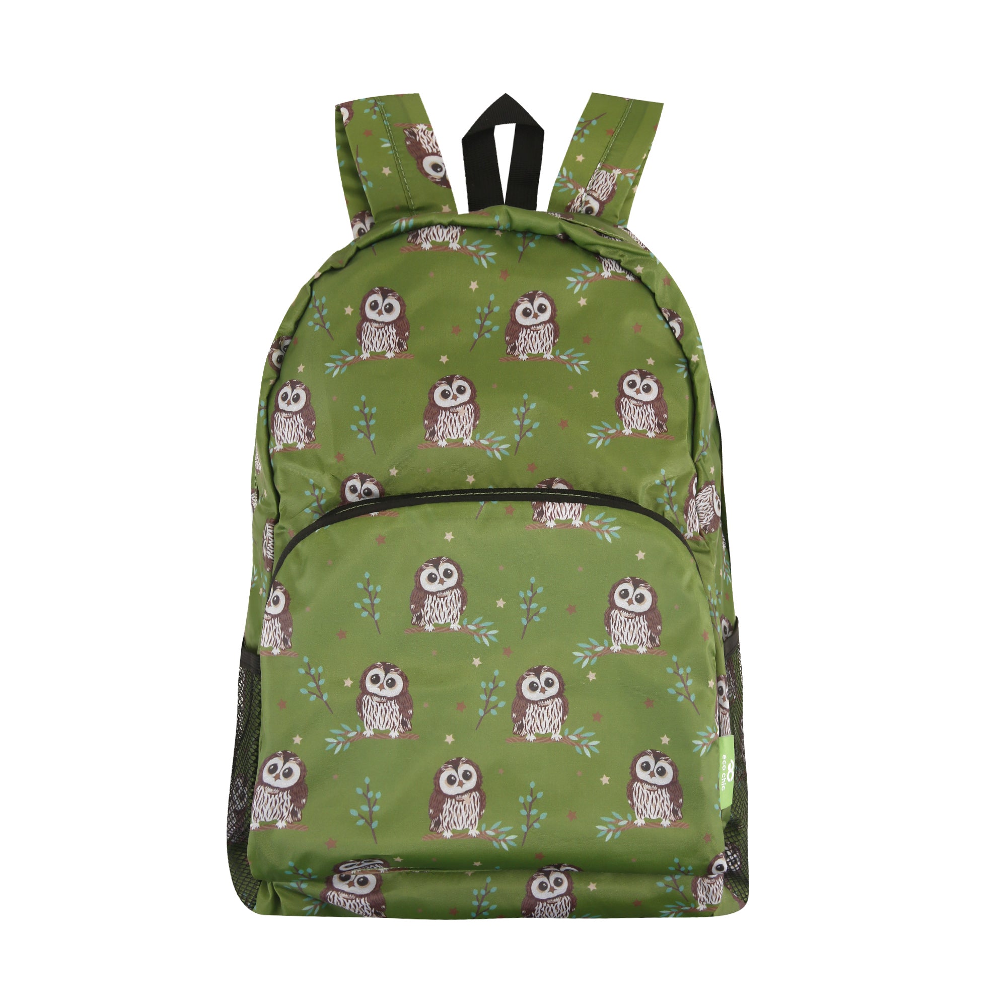 B105GN - Eco Chic Lightweight Foldable Backpack Tawny Owl Green (Pack of 2)