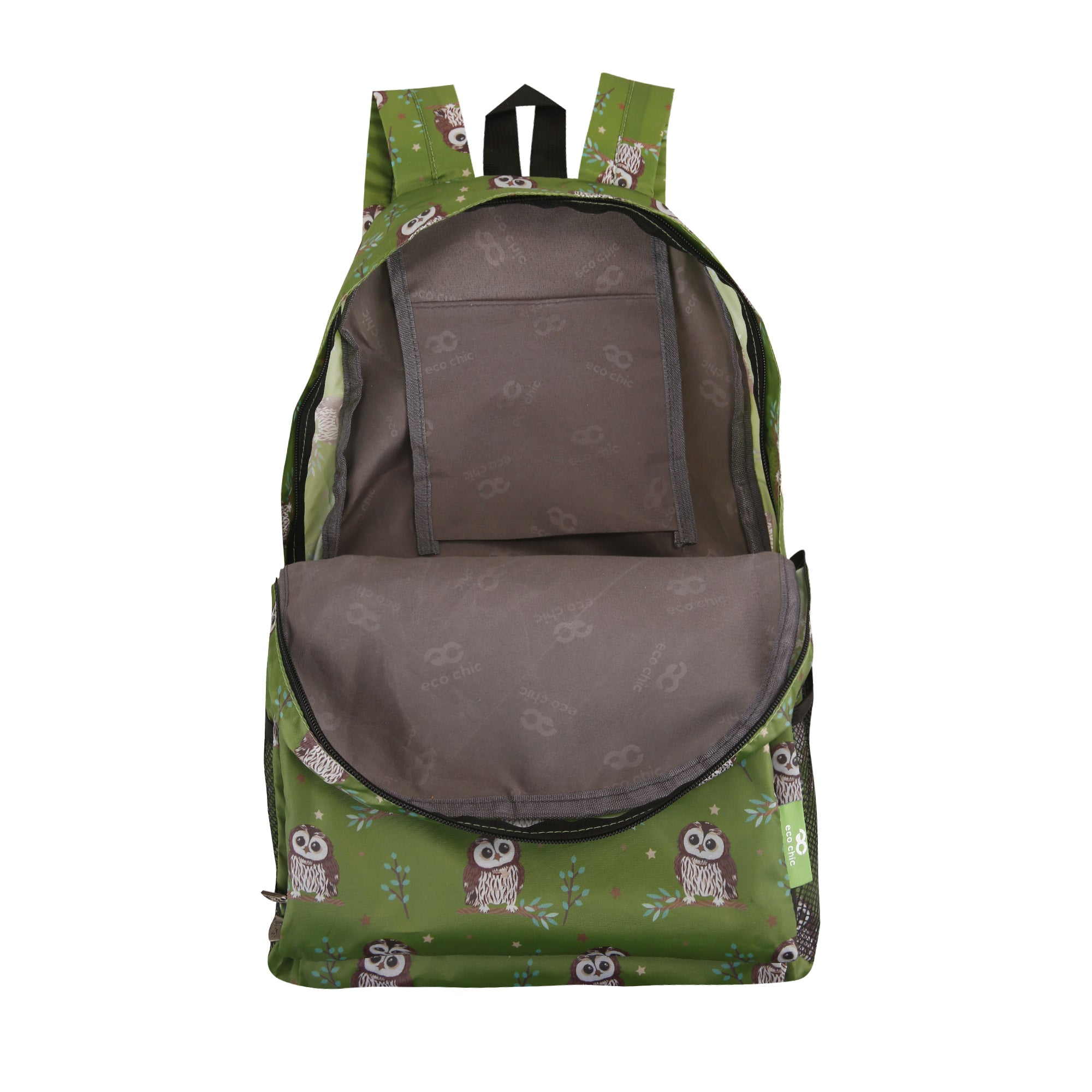 B105GN - Eco Chic Lightweight Foldable Backpack Tawny Owl Green (Pack of 2)