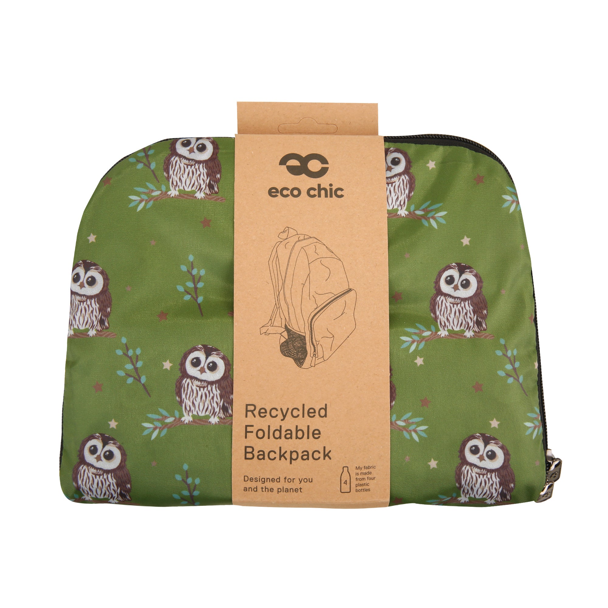 B105GN - Eco Chic Lightweight Foldable Backpack Tawny Owl Green (Pack of 2)