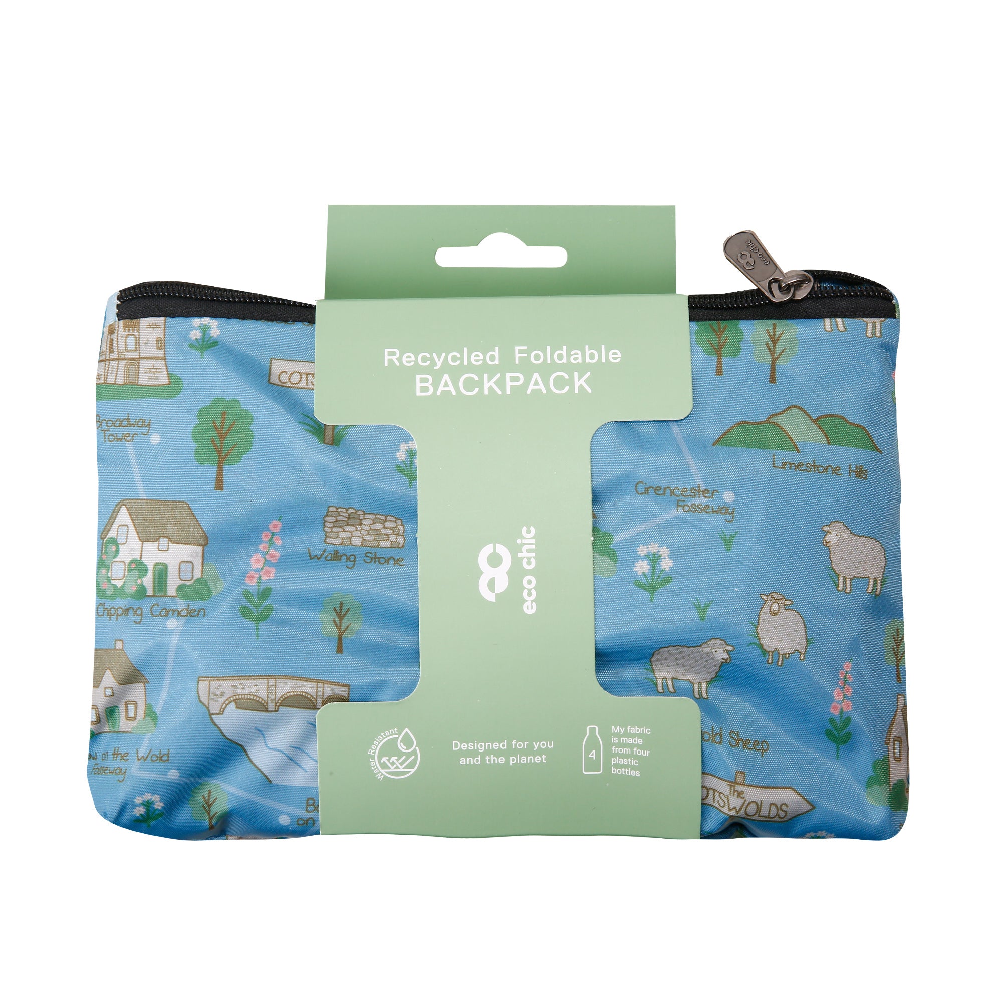 B106BU - Eco Chic Lightweight Foldable Backpack Cotswolds Blue (Pack of 2)