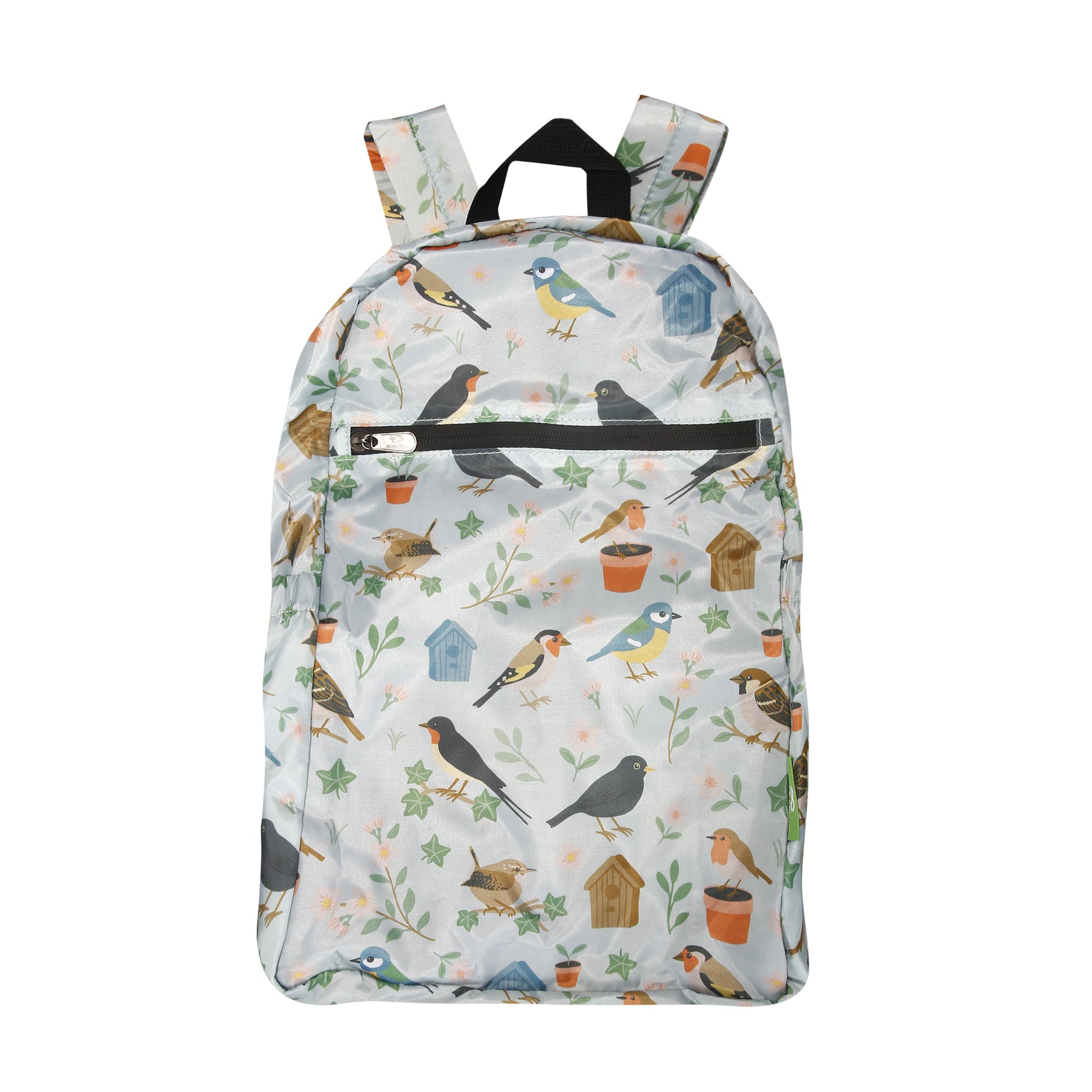 B108GN - Eco Chic Lightweight Foldable Backpack Garden Birds Green (Pack of 2)